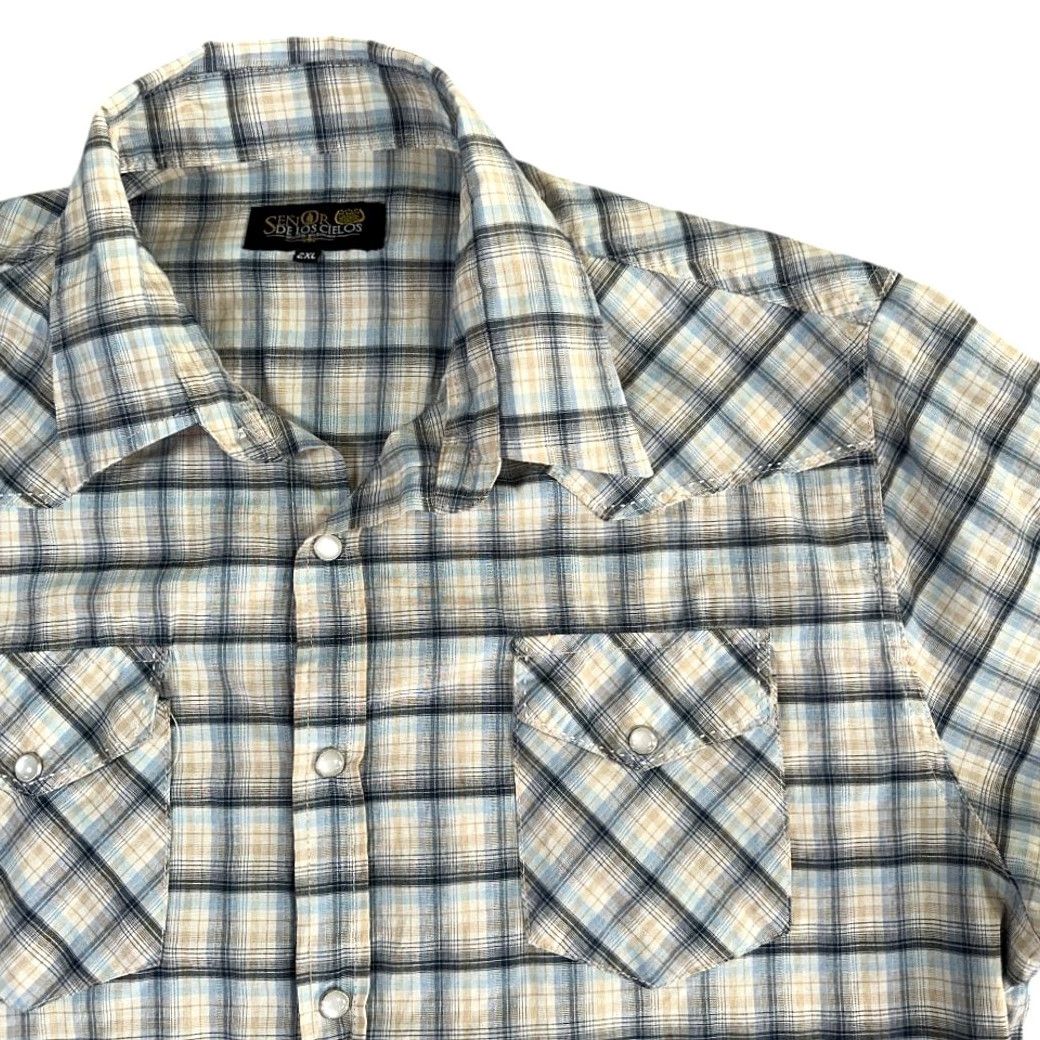 Vintage VINTAGE Senor De Los Cielos Western Shirt White Blue Plaid Adult LARGE Men Cotton Blend Button-Up with Pockets Cowboy Neckline Collared Snap Size US L / EU 52-54 / 3 - 2 Thumbnail