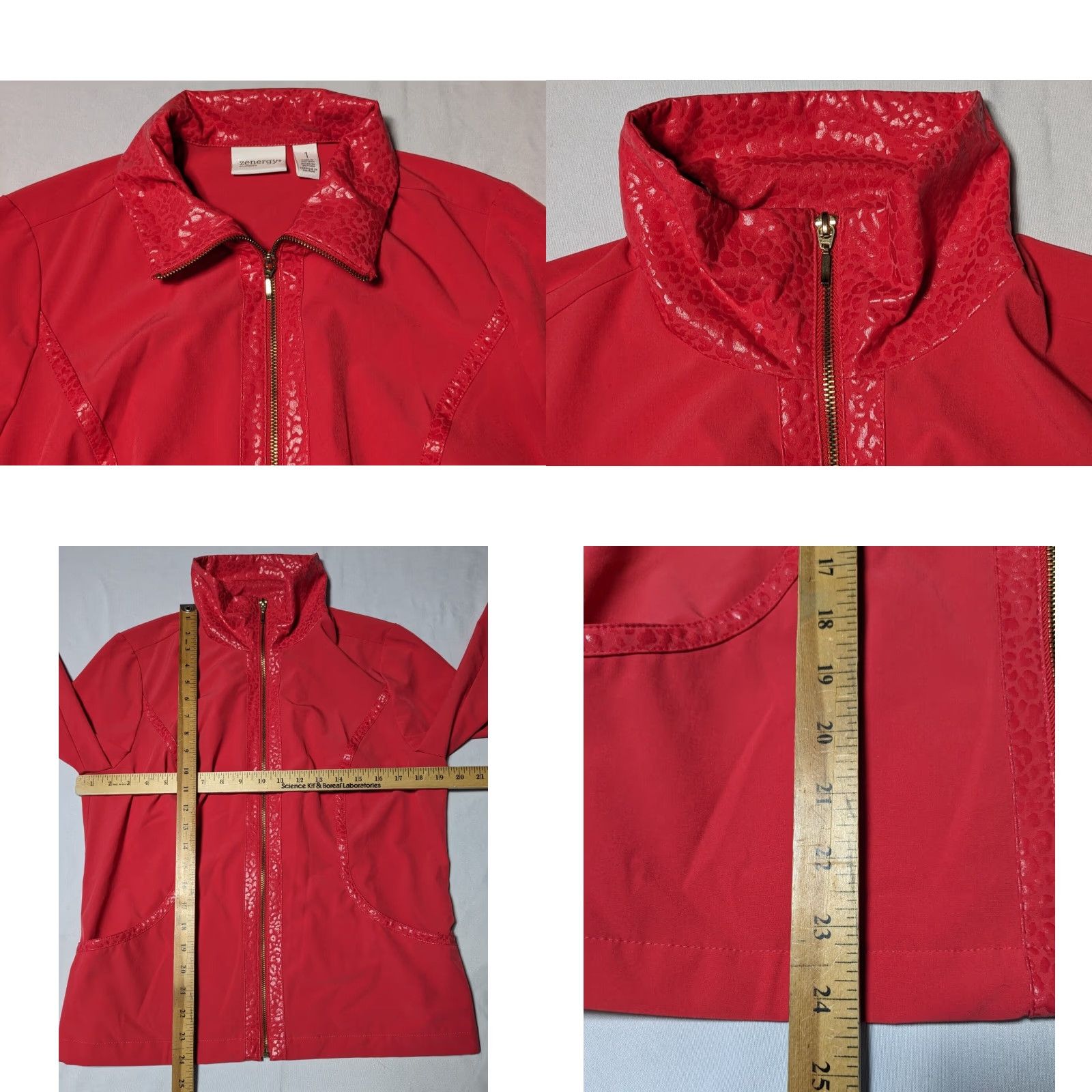 Vintage Chico's ZENERGY Women Jacket 3/4 Sleeve Lightweight Coral Red Zip Pockets Regular M Medium Red Womens Size M / US 6-8 / IT 42-44 - 8 Thumbnail