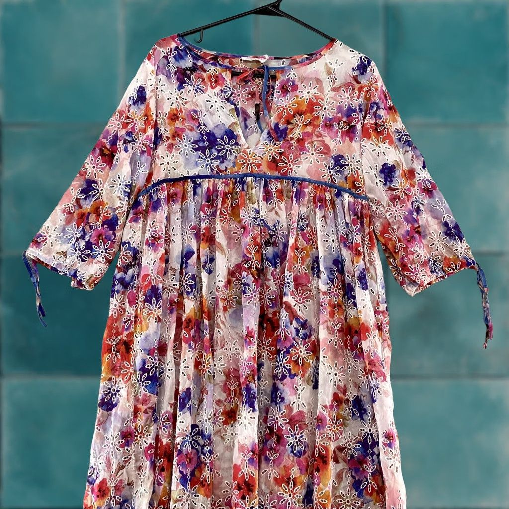 Johnny Was Johnny Was Midi Dress Womens XS Embroidered Floral Boho Cotton Silk Empire Dress Size XS / US 0-2 / IT 36-38 - 1 Thumbnail