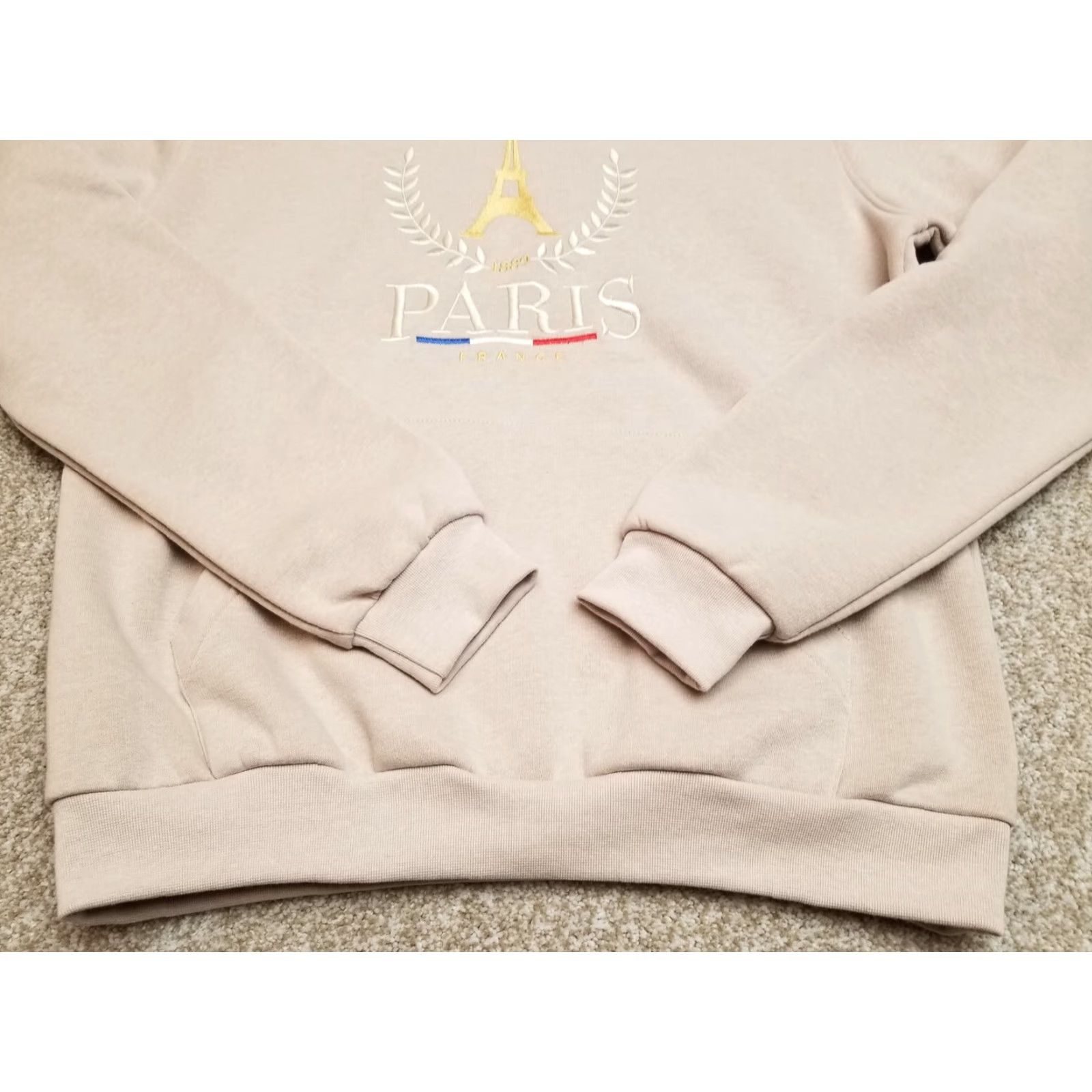 Vintage Paris Tour D' OR Hoodie Mens Large Beige Hooded Pullover Sweatshirt Cotton Blend Embroidered Logo 90s Style Size US L / EU 52-54 / 3 - 5 Thumbnail
