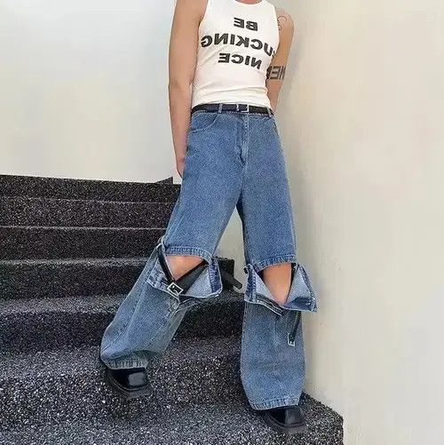 VIBE Baggy Distressed Blue Denim Jeans Size US 30 / EU 46 - 2 Thumbnail