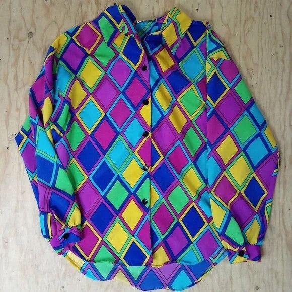 Vintage Vintage Impressions Rainbow Diamonds Polyester Disco Shirt Size XL / US 12-14 / IT 48-50 - 2 Thumbnail
