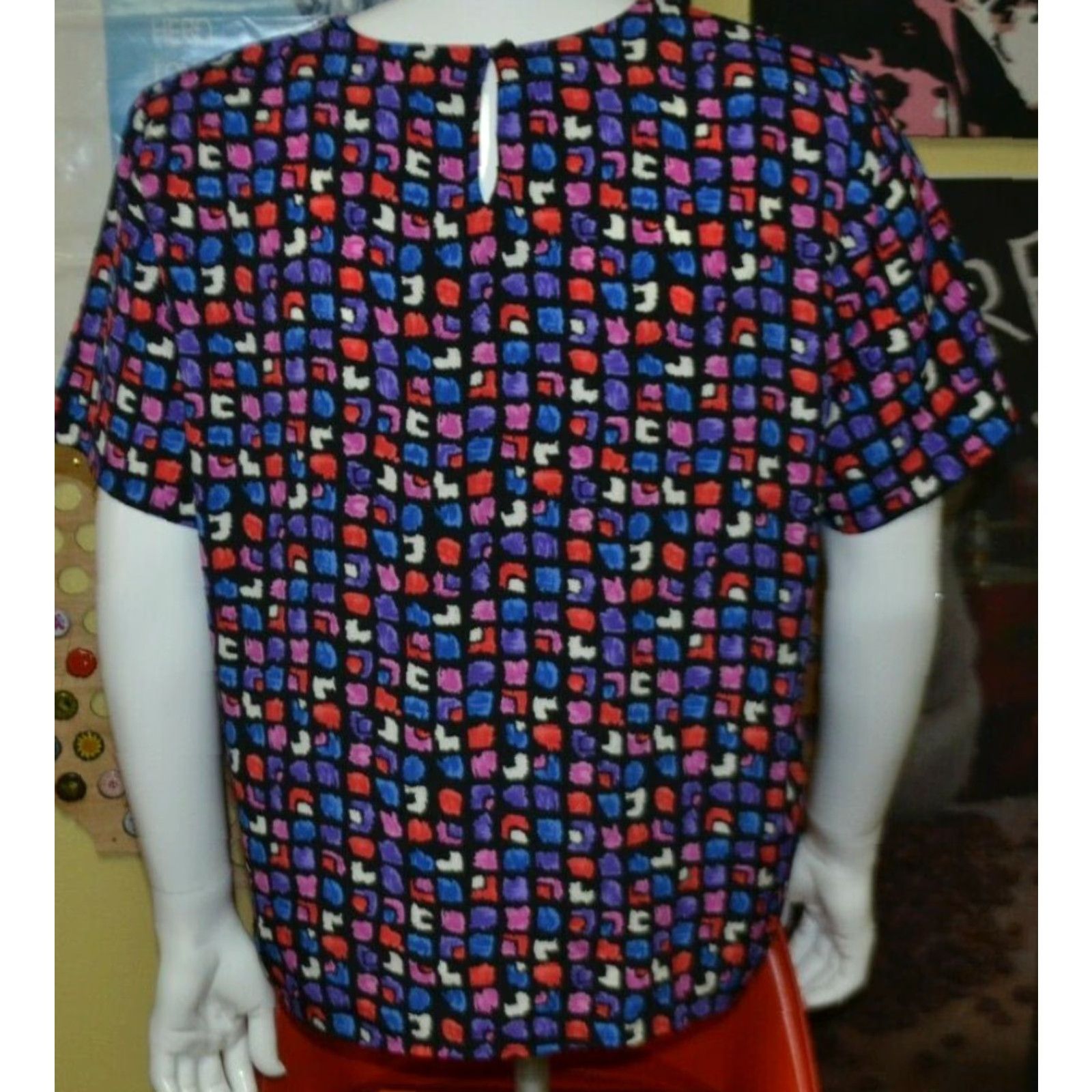 Vintage VINTAGE Ship N Shore Blouse Geometric 90s Short Sleeve Women Large Shoulder Pads Black Size L / US 10 / IT 46 - 3 Thumbnail