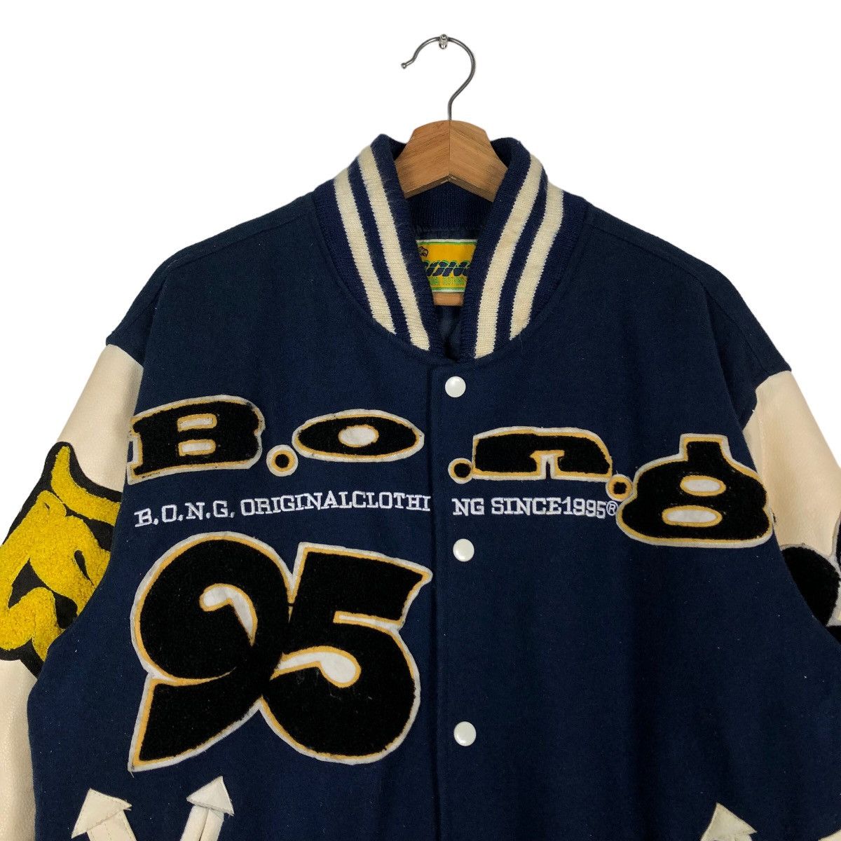 Japanese Brand 🔥90’s Vintage Varsity Jacket Leather Handling Bong Japan Size US L / EU 52-54 / 3 - 4 Thumbnail