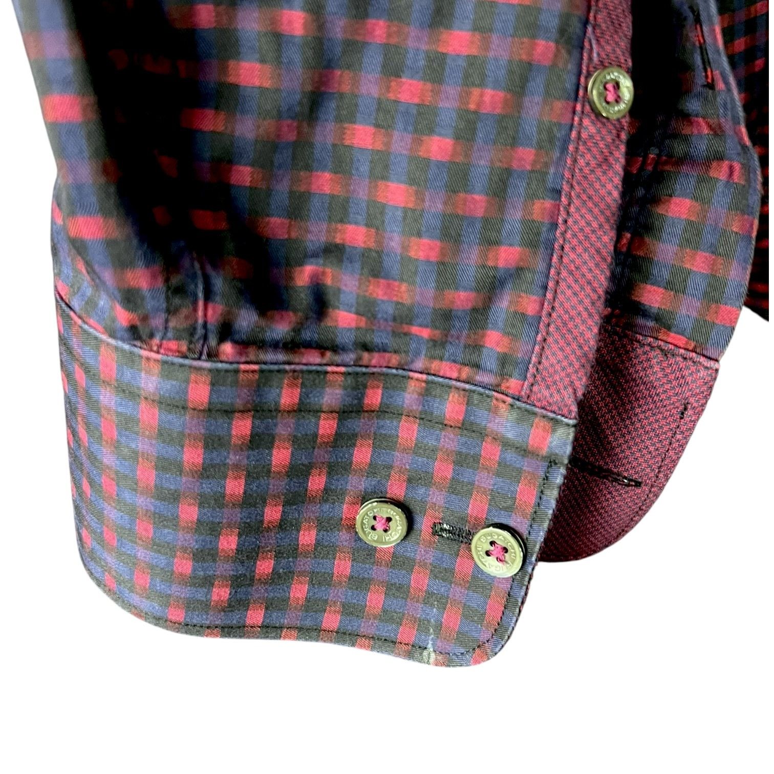 BUGATCHI Men's Bugatchi Plaid Dark Red/Navy Blue Button-Up Shirt - M Size US M / EU 48-50 / 2 - 4 Thumbnail