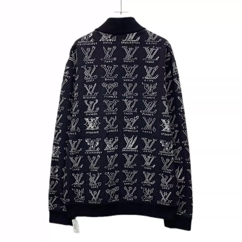 Louis Vuitton Louis Vuitton Cotton zip knit jacket with full black logo Size US XL / EU 56 / 4 - 2 Thumbnail