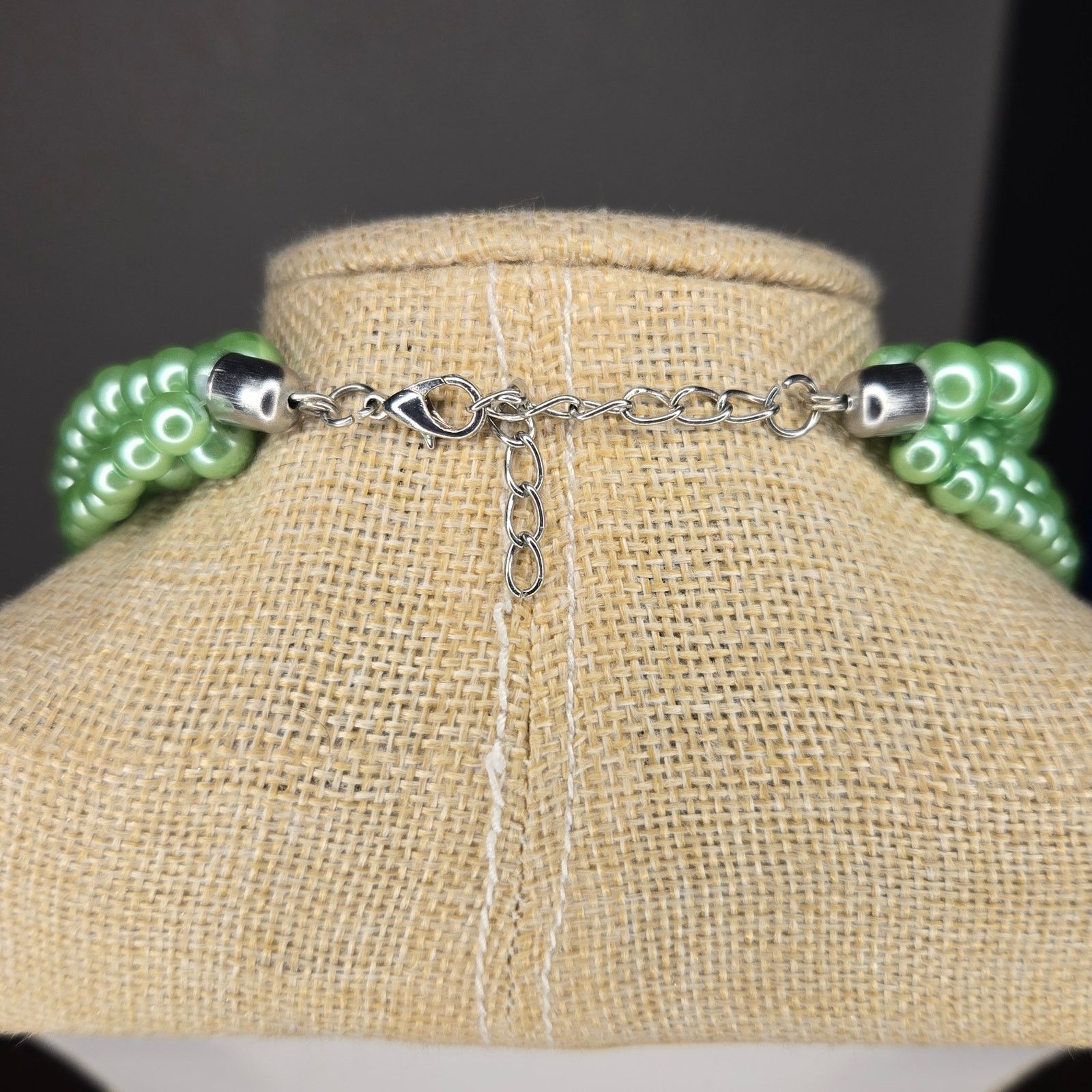 Vintage Vintage Triple Strand Green Faux Pearl Statement Necklace Size ONE SIZE - 3 Thumbnail