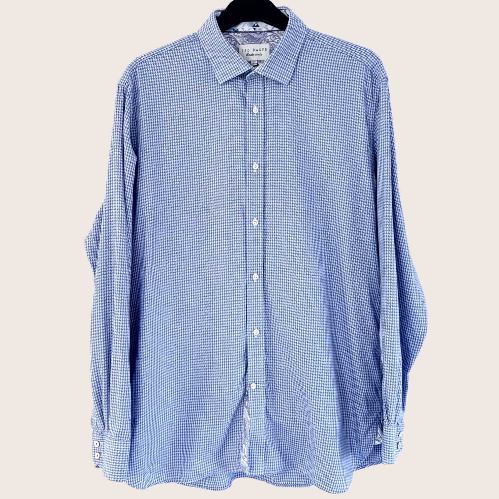 Ted Baker Ted Baker Formal Shirt Size 16.5” Mens Houndstooth Paisley Blue White VGC Size 46R - 1 Thumbnail