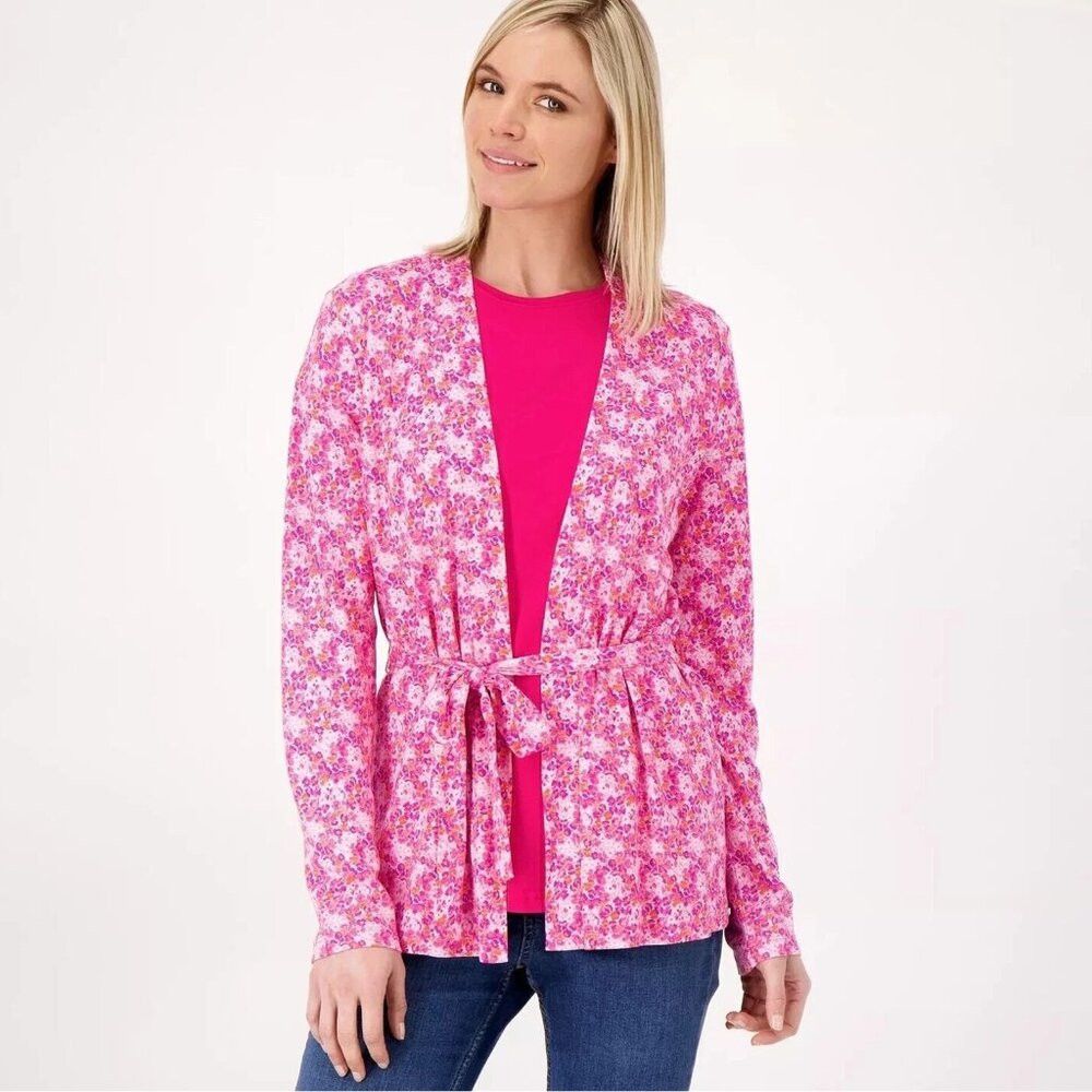 Isaac Mizrahi New Isaac Mizrahi Printed Swing Tie Pink Floral Cardigan Si Size XL / US 12-14 / IT 48-50 - 1 Thumbnail