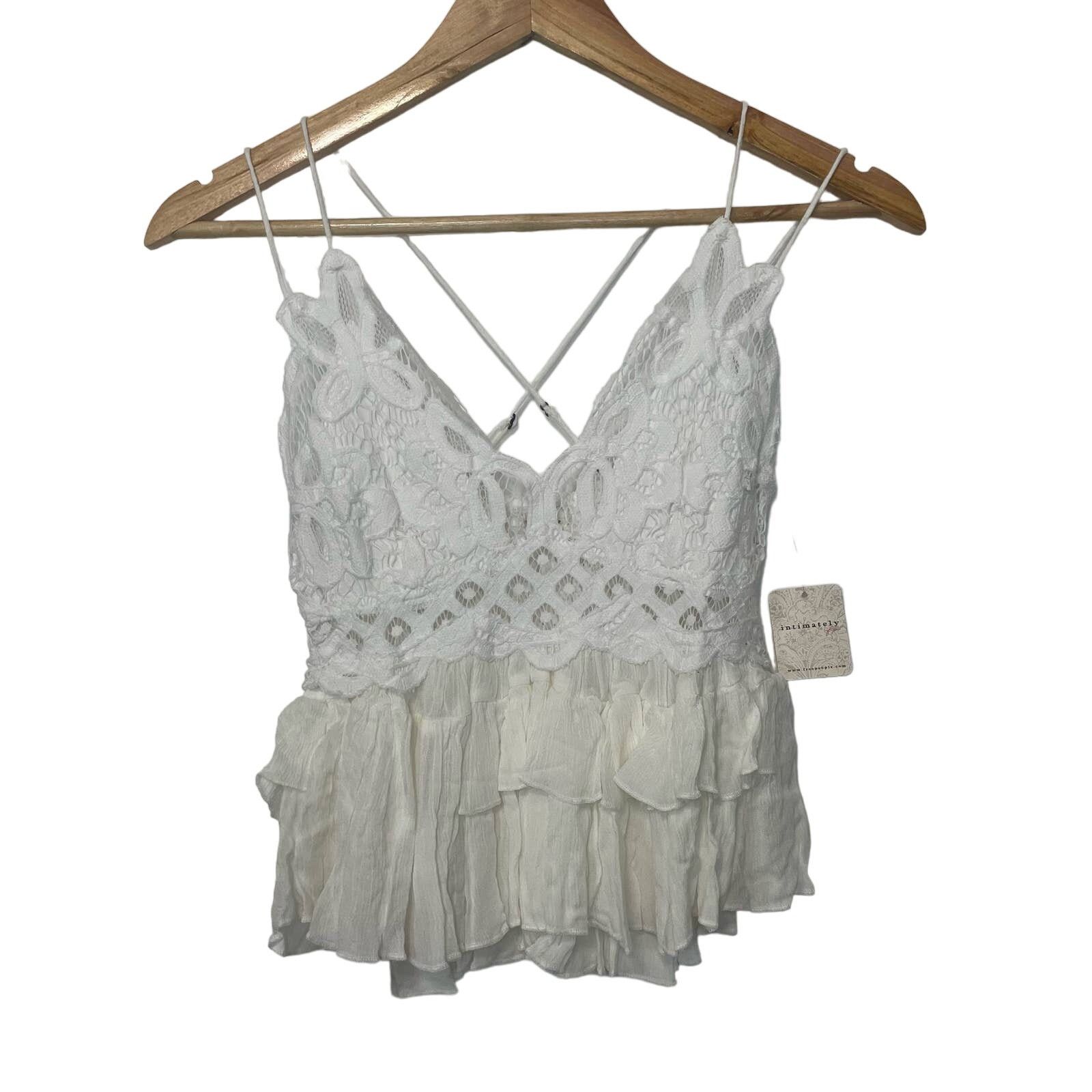 Free People Free People White Adella Cami XS Lace Ruffle Tiered Smocked Size XS / US 0-2 / IT 36-38 - 2 Thumbnail