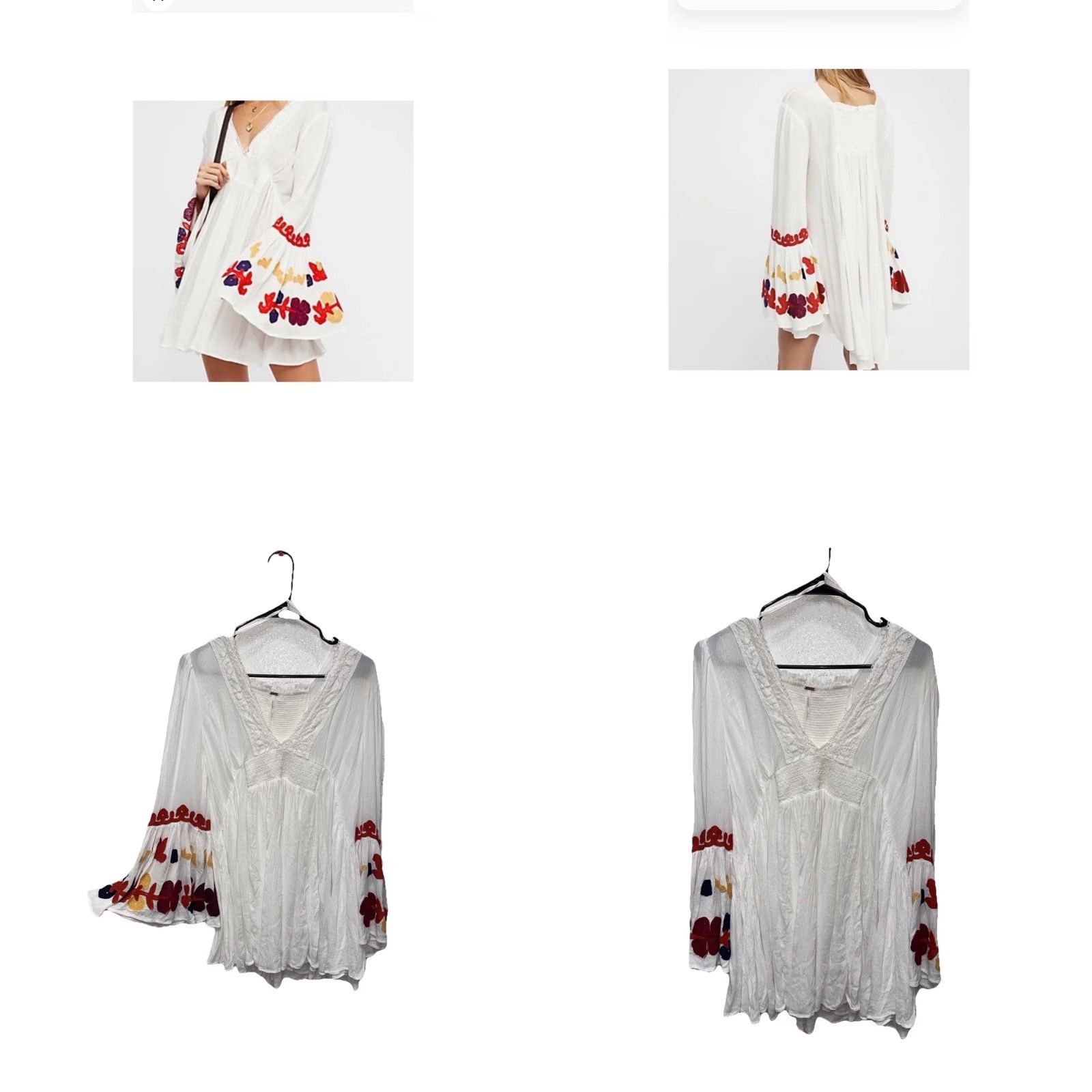 Free People Free People Blouse Dress White Floral Bell Sleeve Tunic M Women Boho Shirt Top Crew Neck V-Neck Size M / US 6-8 / IT 42-44 - 10 Thumbnail