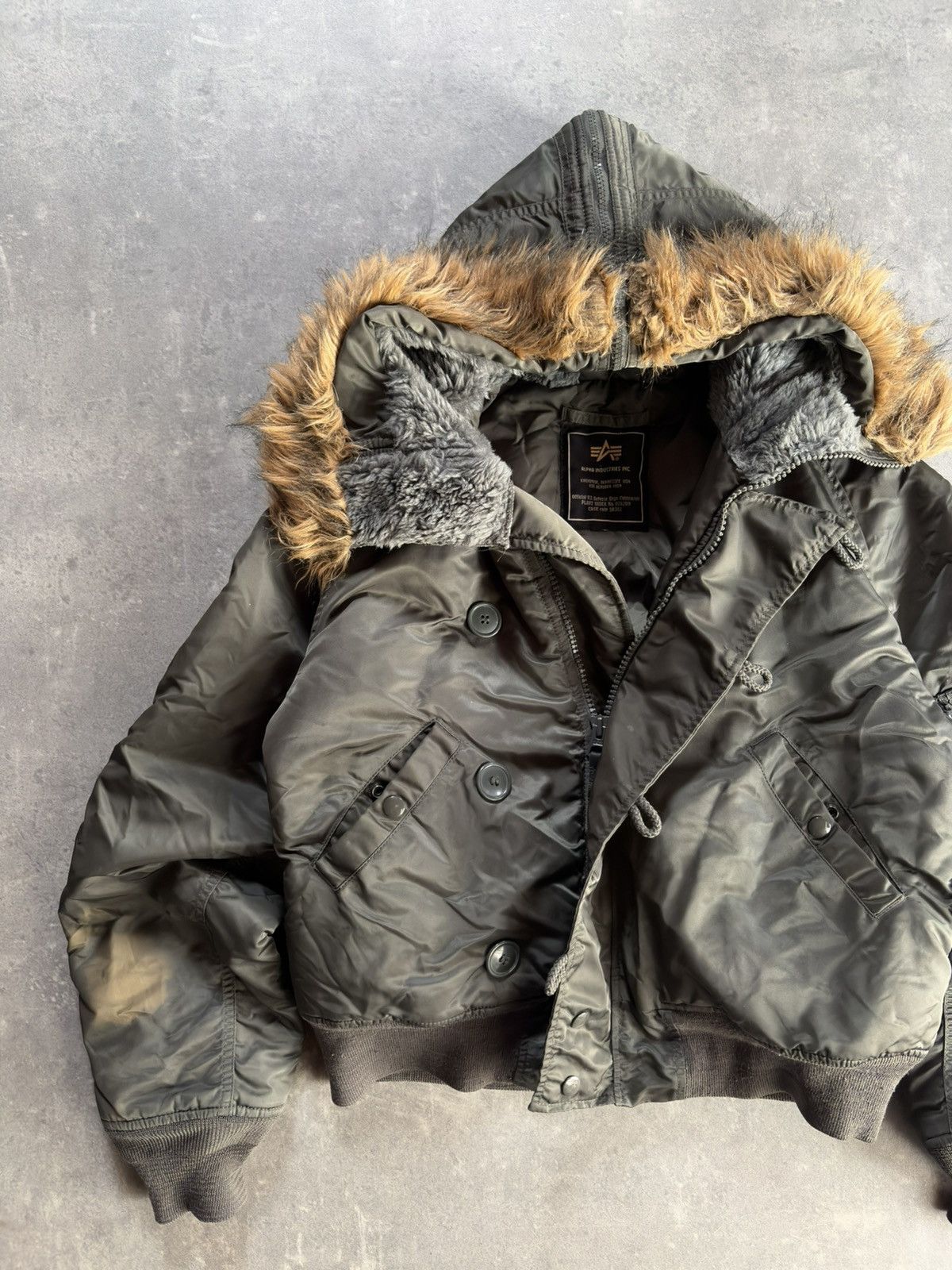 Alpha Industries 00s Alpha Industries Faux Fur Hooded Bomber Jacket S M Size US S / EU 44-46 / 1 - 3 Thumbnail