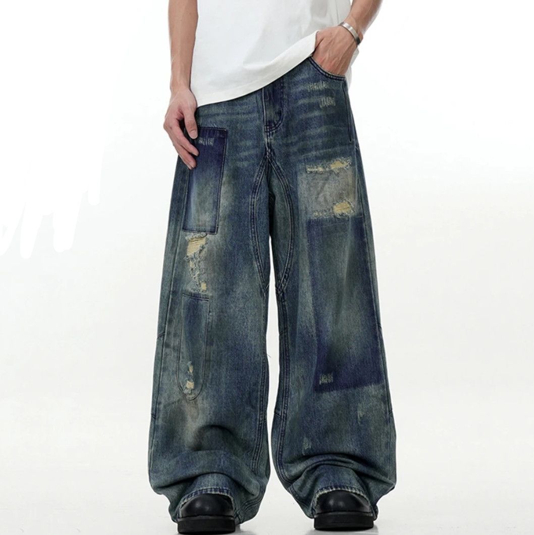 Vintage Baggy Ripped Patchwork Loose Street Jeans
