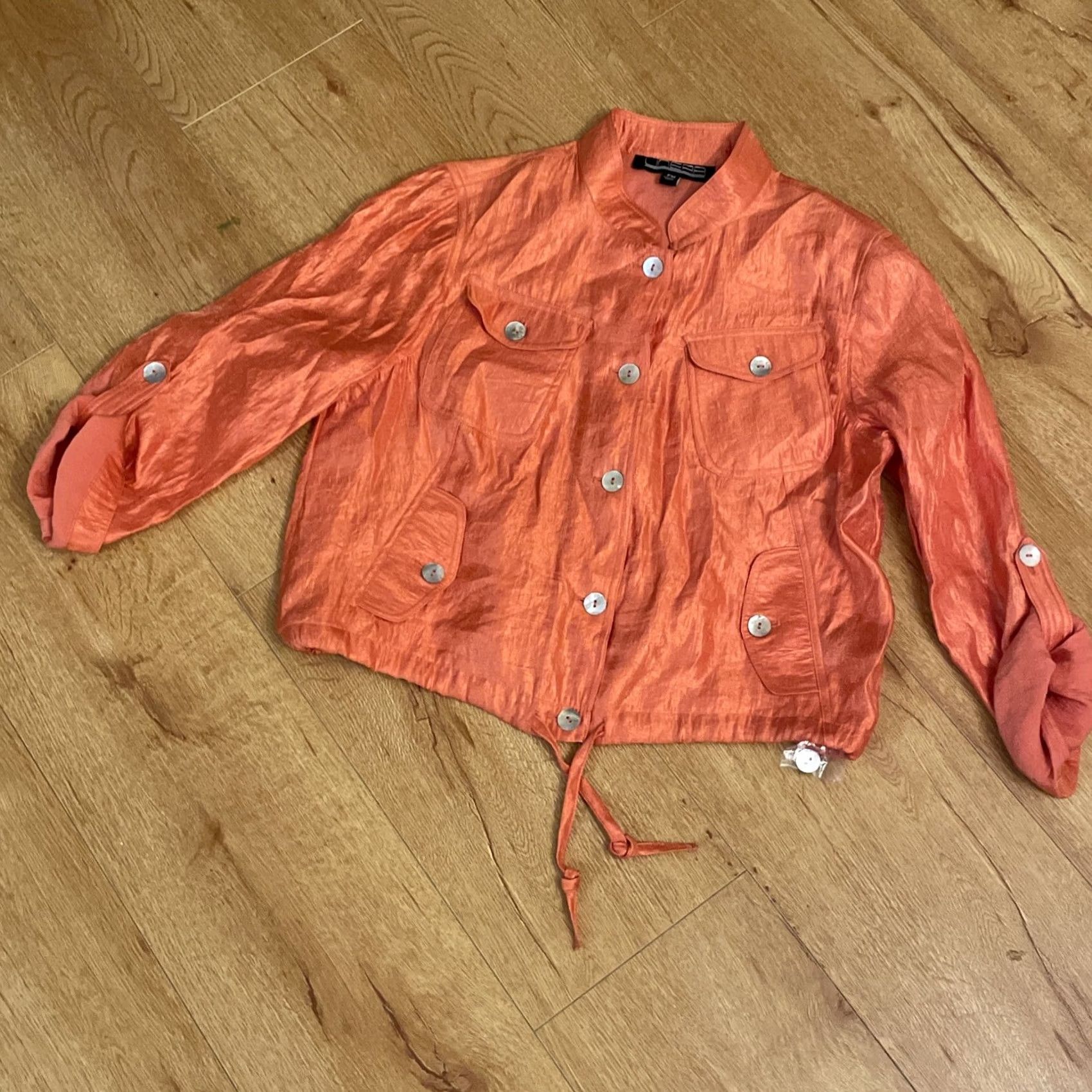 Vintage Linear Womens Sz PM Shiny Metallic Orange Convertible Sleeve Jacket Top Size M / US 6-8 / IT 42-44 - 2 Thumbnail