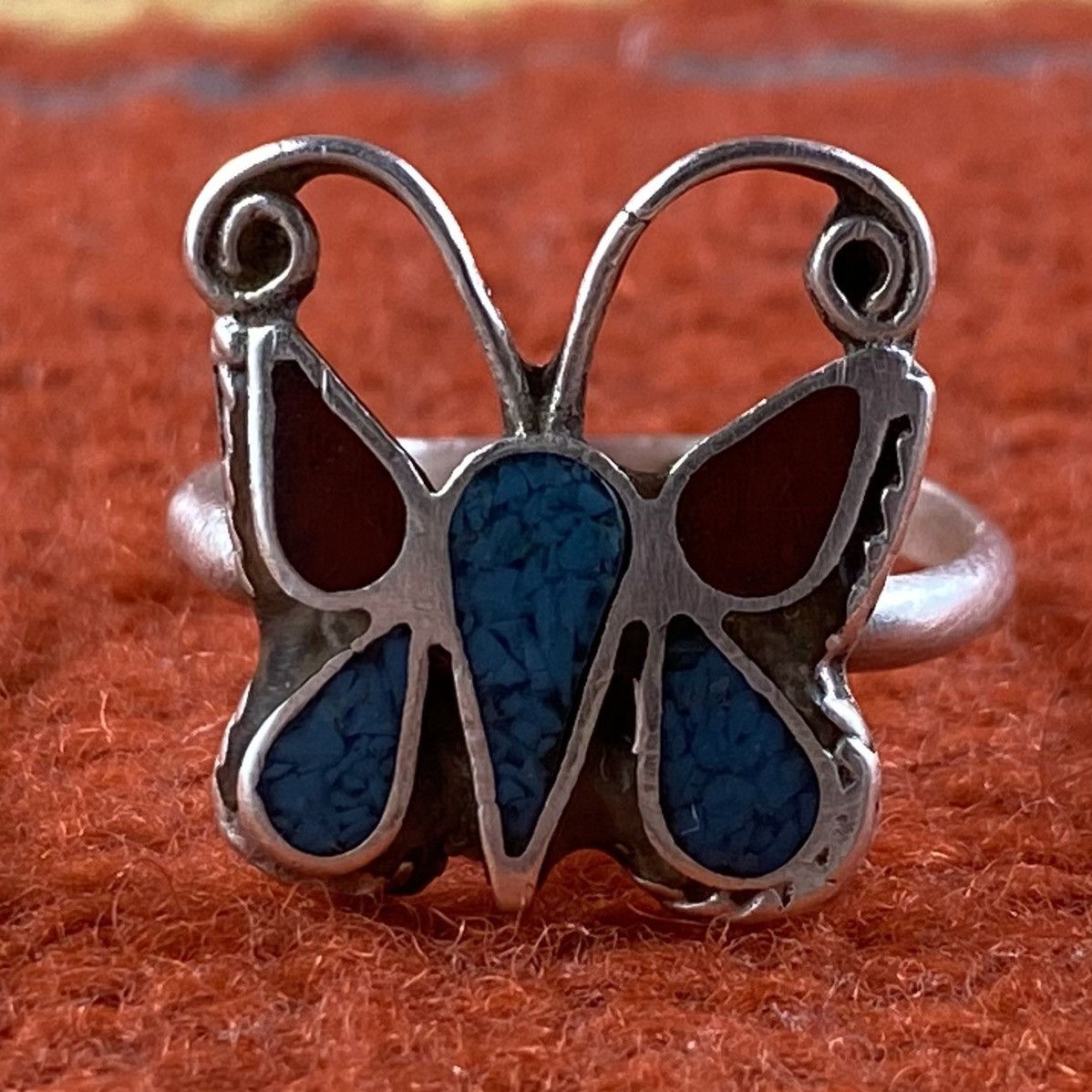 Kapital × Vintage Vtg 60s 70s Navajo Sterling Turquoise Coral Butterfly Ring Size ONE SIZE - 3 Thumbnail