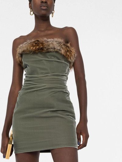 Saint Laurent Paris o1tp1o1224 Mini Dress In Velvet With Faux Fur in Green Size XS / US 0-2 / IT 36-38 - 7 Thumbnail