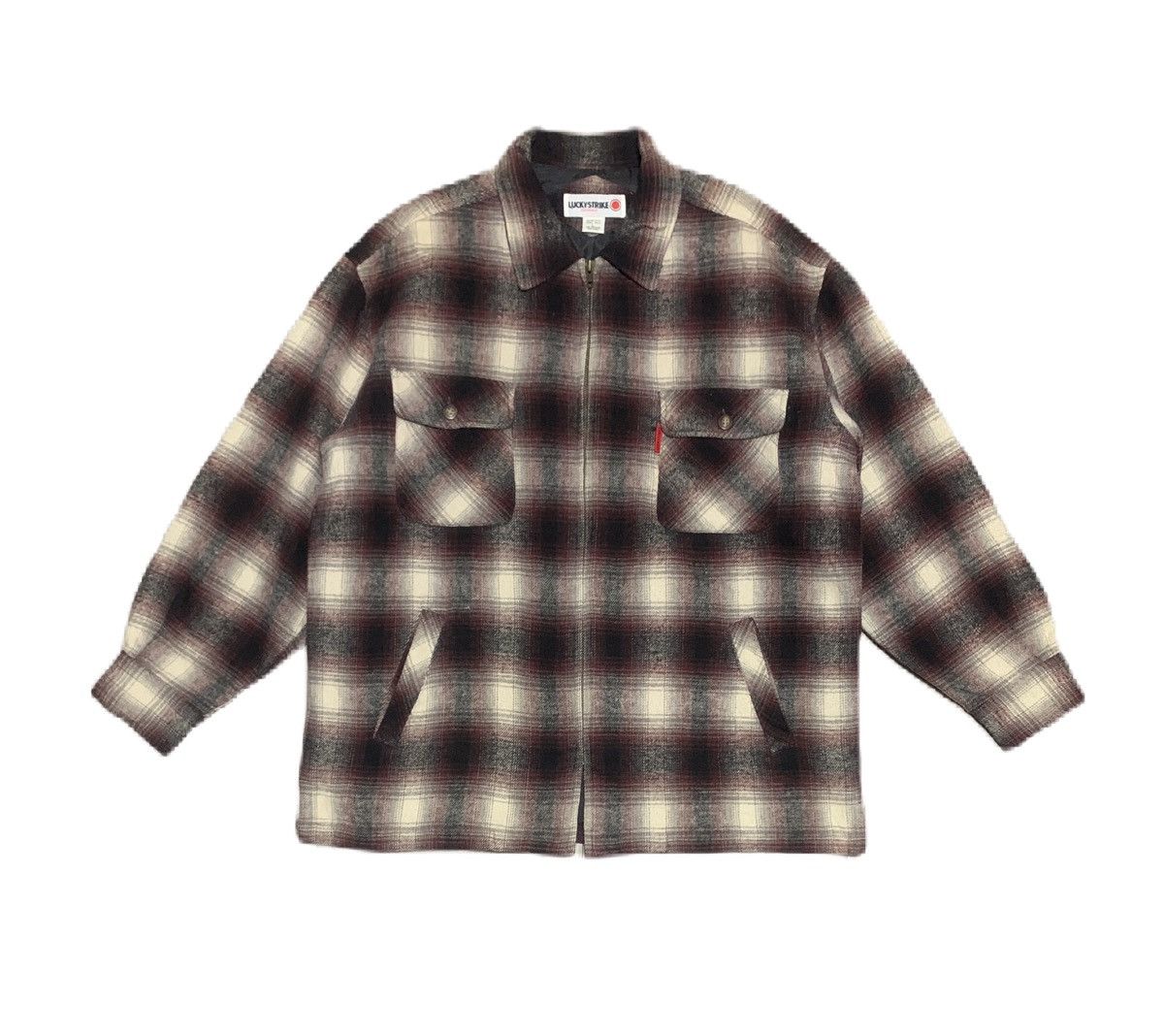 Vintage Vintage Lucky Strike Zipper Wool Flannel Shirt Jacket Size US L / EU 52-54 / 3 - 1 Thumbnail