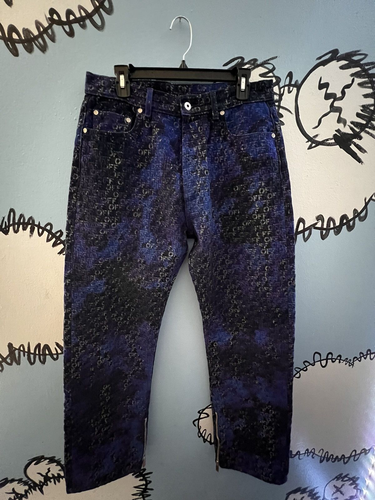 Off-White Off Logo Jacquard Skater Jeans in Dark Blue