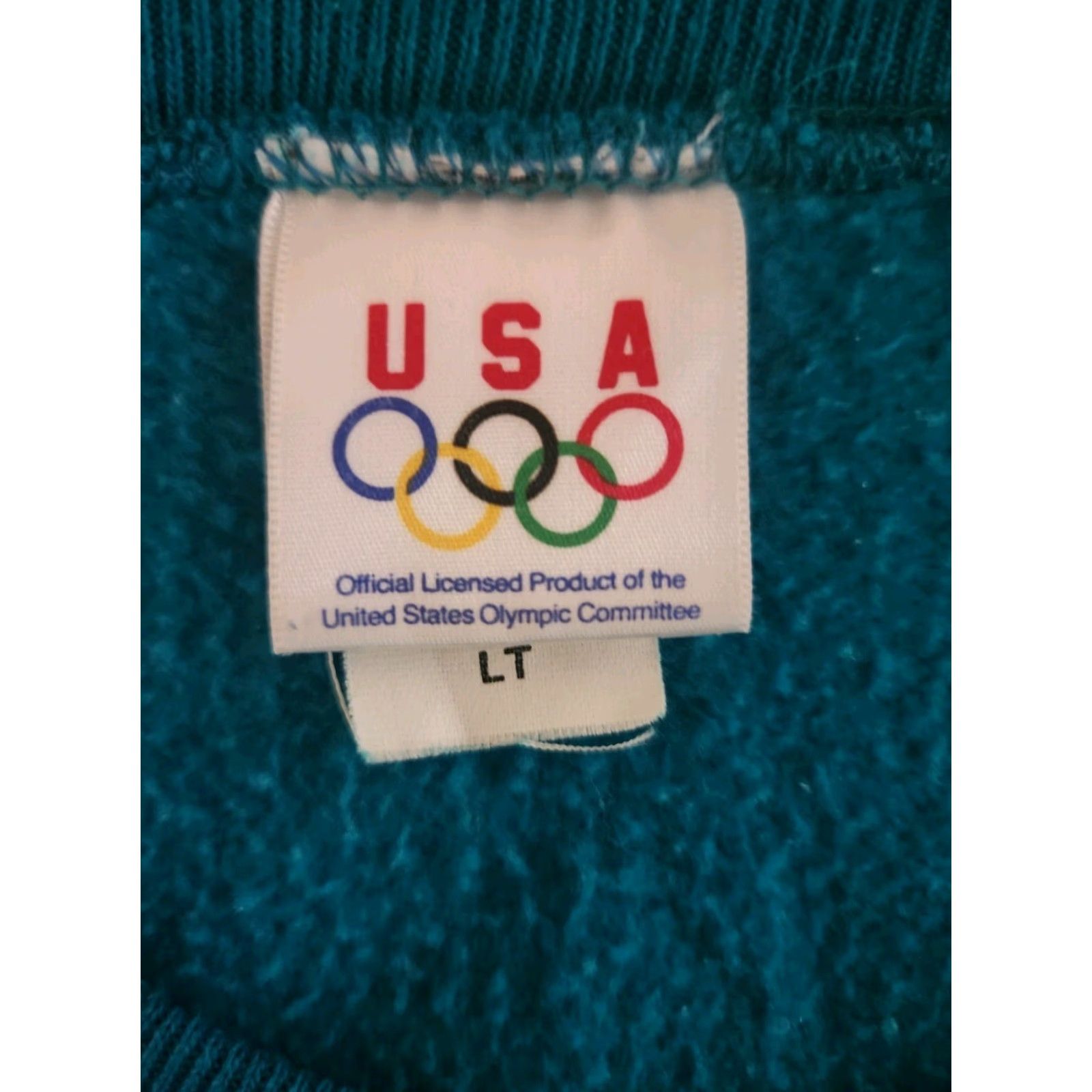 JCPenney VINTAGE J. C. Penney Team USA Teal Embroidered Sweatshirt Size LT Tall Mens 90s Pullover Crew Neck Blue Cotton Polyester Embroidered Breathable Size US L / EU 52-54 / 3 - 3 Thumbnail
