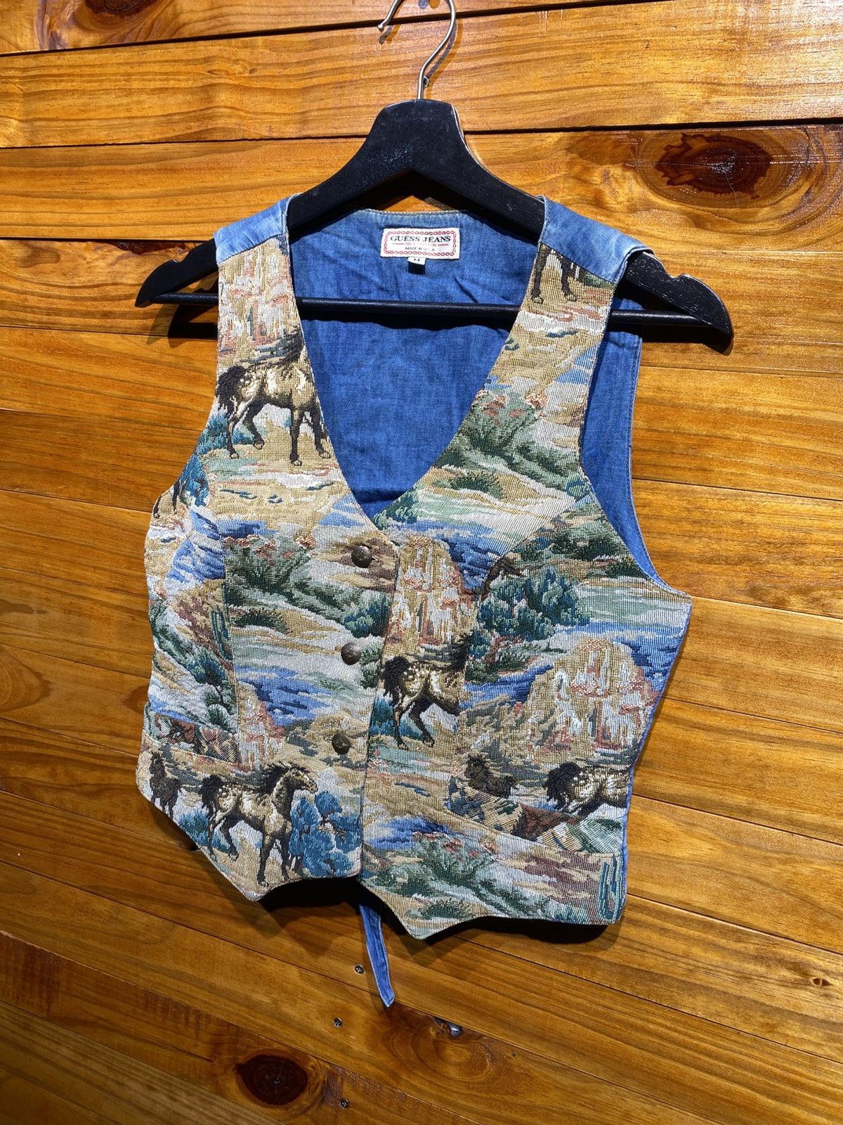 Guess Vintage 90s Guess Jeans Horse Tapestry Western Vest USA Made Size M / US 6-8 / IT 42-44 - 5 Thumbnail