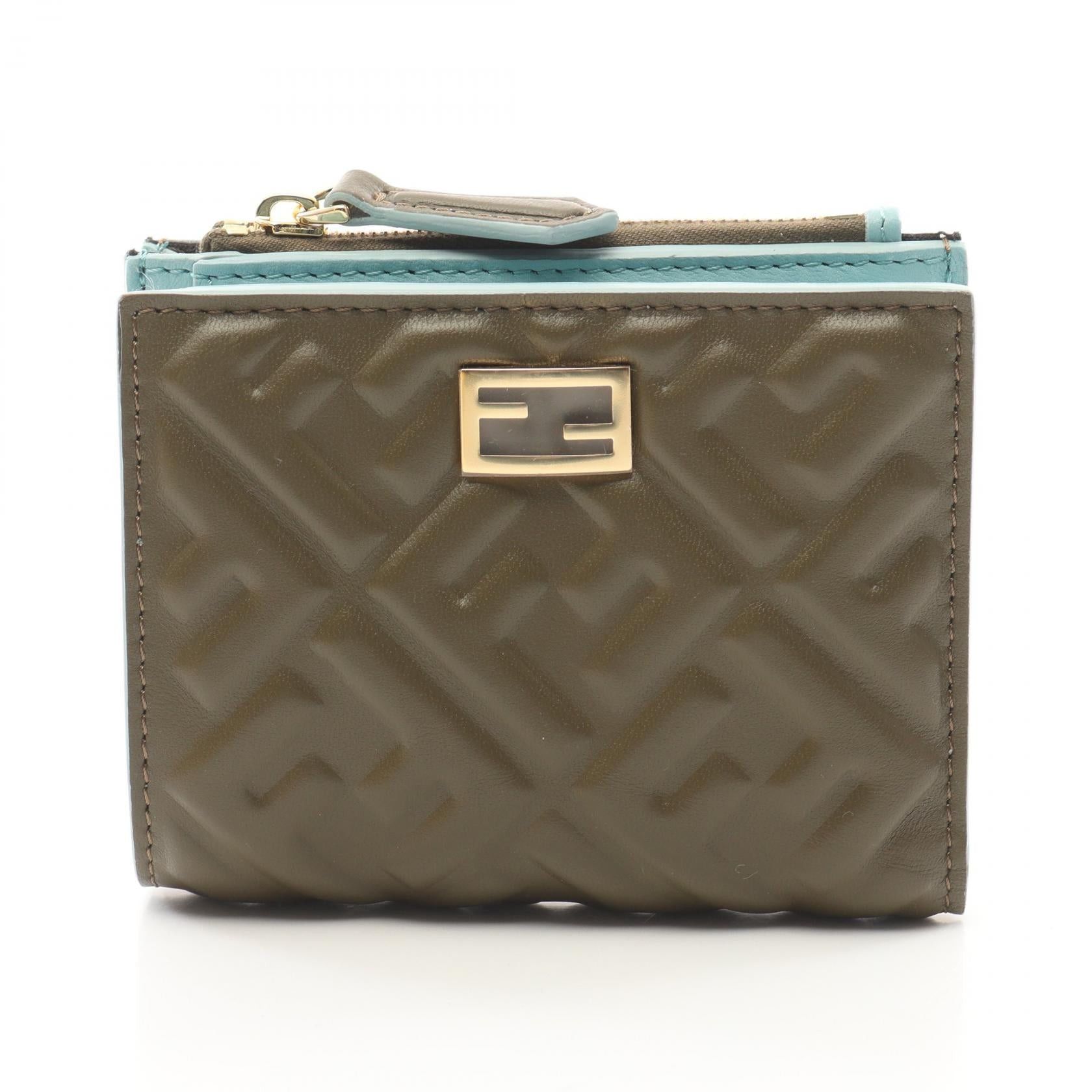 Fendi Fendi Slim Baguette Ff Pattern Bi-Fold Wallet Leather Brown Blue Size ONE SIZE - 1 Thumbnail