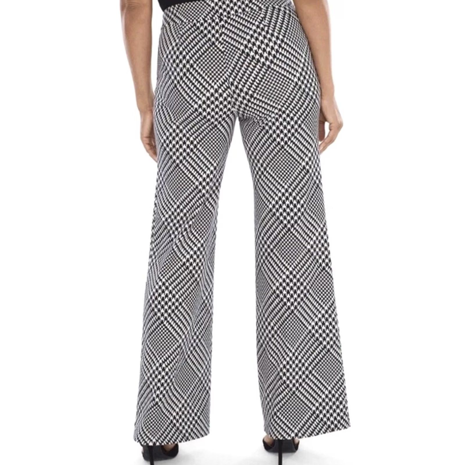 Vintage Chico's Ponte Knit Pants Black White Houndstooth Wide Leg Pants Size 6 Regular Inseam 30” Womens Dress Pants VINTAGE? No Size 28" / US 6 / IT 42 - 2 Thumbnail