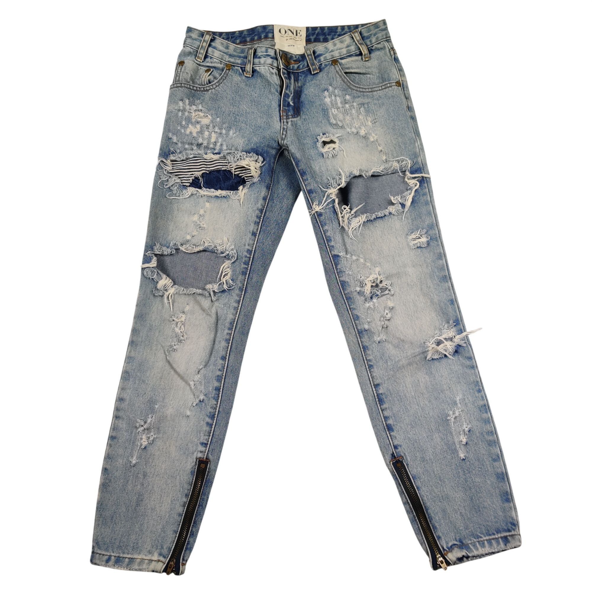 One Teaspoon One teaspoon Trashed Free Birds Jeans 24 Denim Low Rise Skin Size 42" / US 20 - 11 Thumbnail