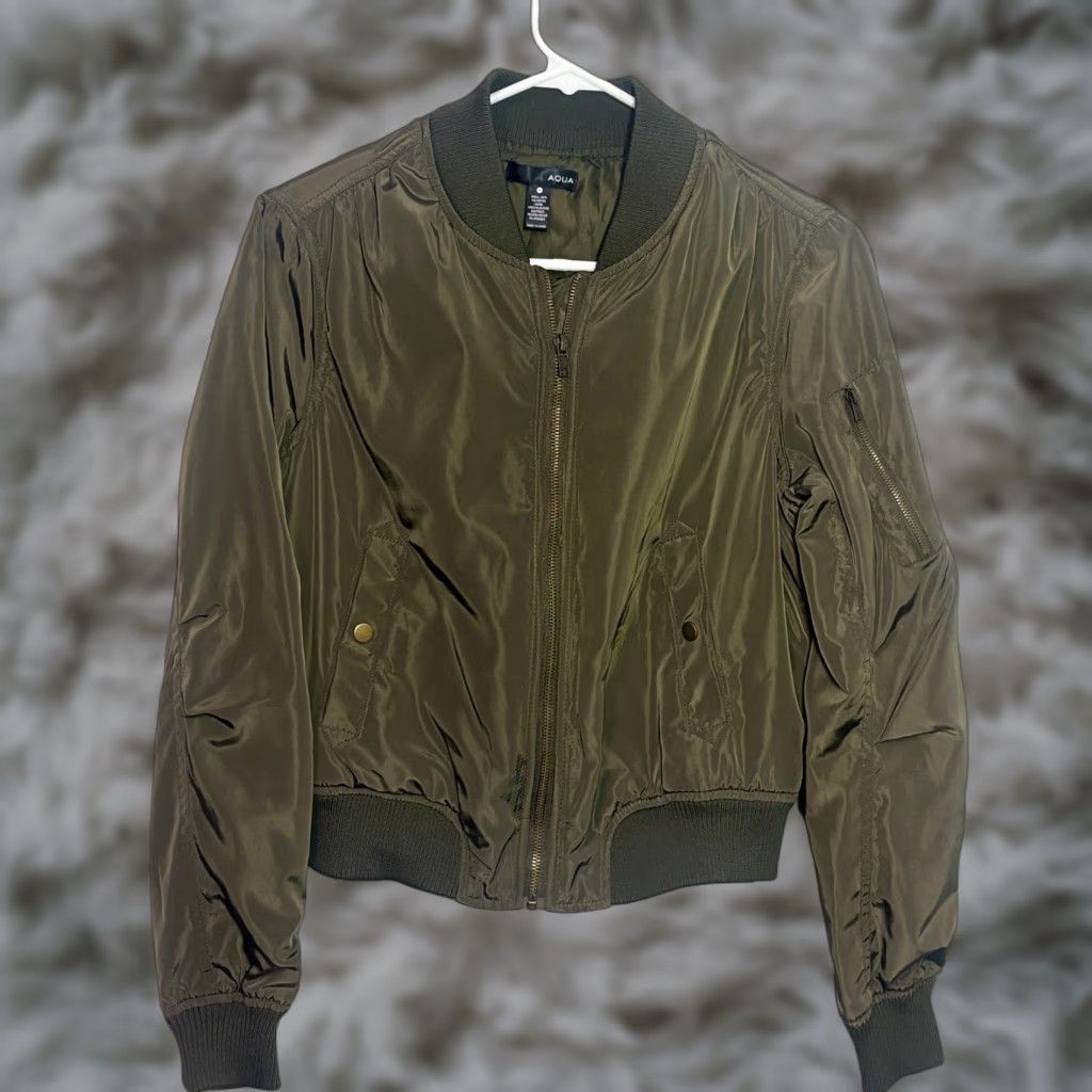 AQUA Aqua Bomber Jacket Womens Medium Olive Green Full Zip Casual Outdoor Jacket Size M / US 6-8 / IT 42-44 - 1 Thumbnail