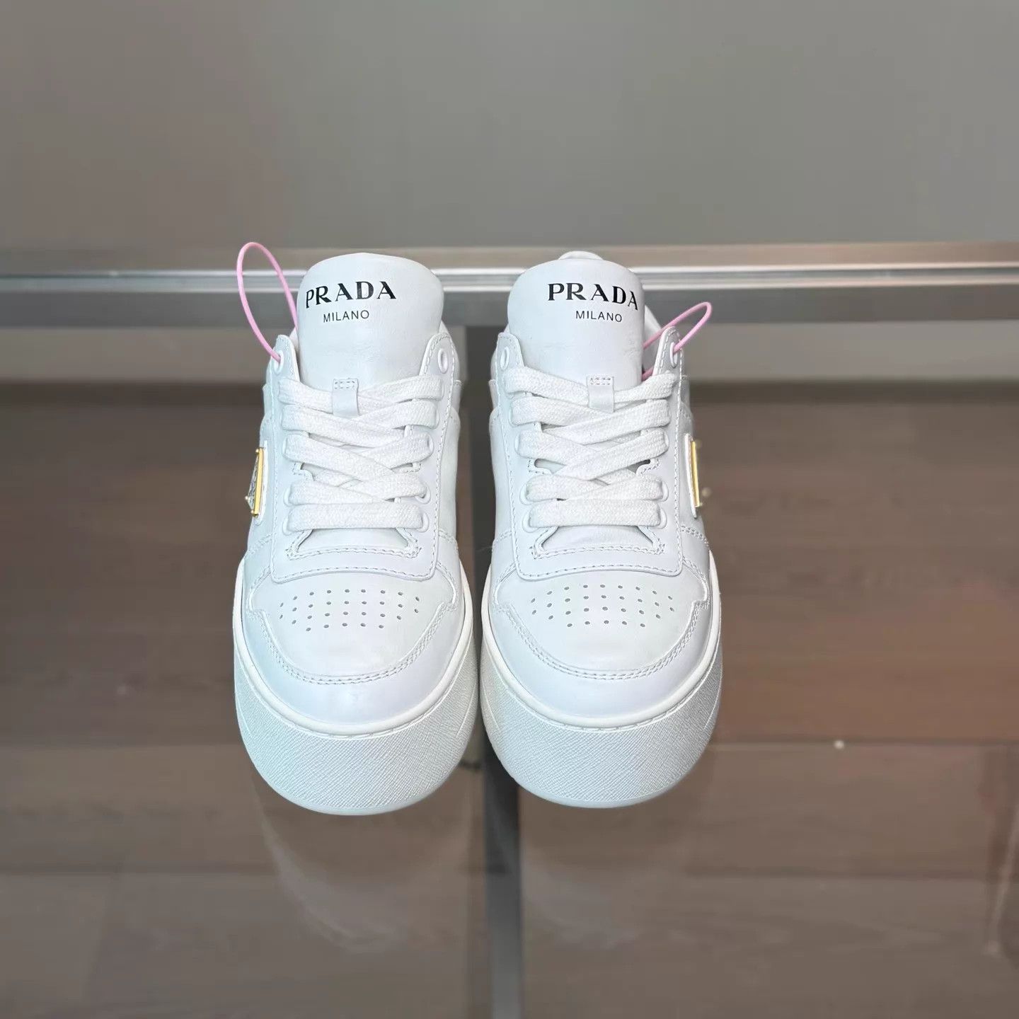 Prada Prada Downtown Bold Gold Logo Platform Sneaker Women's 35 Size US 4.5 / IT 34.5 - 5 Thumbnail
