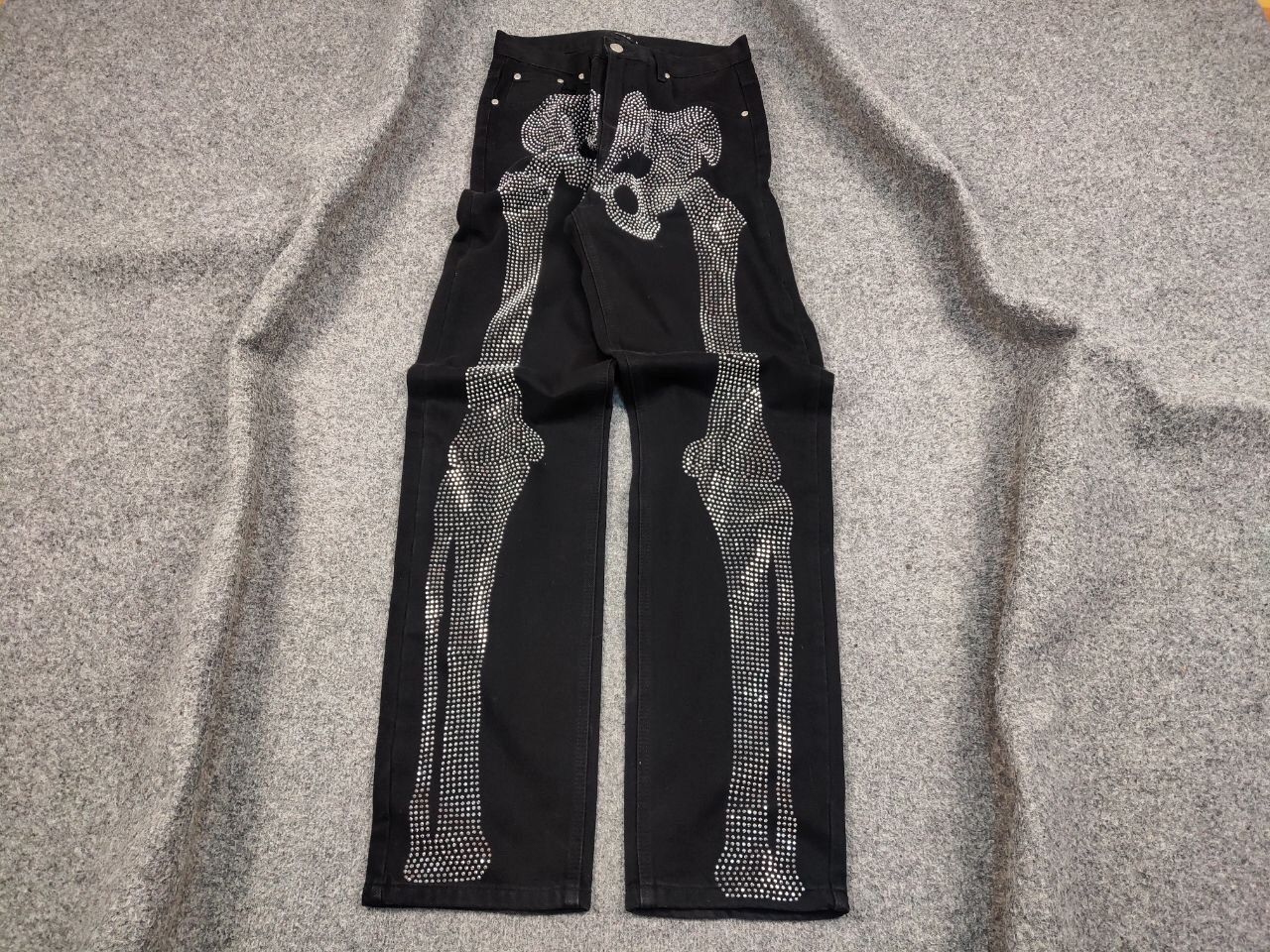 Japanese Brand Vintage Japanese Skeleton diamond Logo Black Denim Jeans Size US 30 / EU 46 - 2 Thumbnail