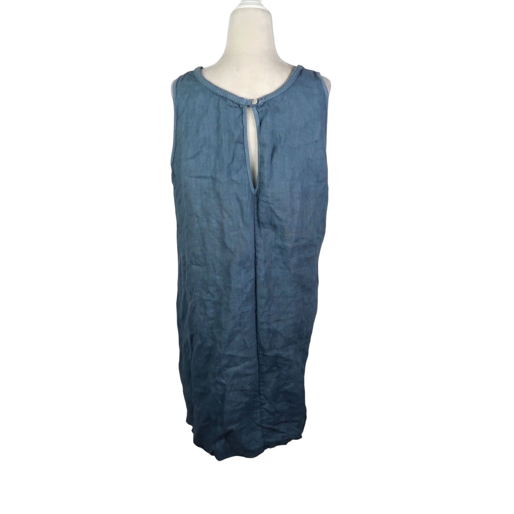 Vintage VINTAGE Puro Lino Blue Linen Mini Dress Sleeveless Bohemian L Size L / US 10 / IT 46 - 4 Thumbnail