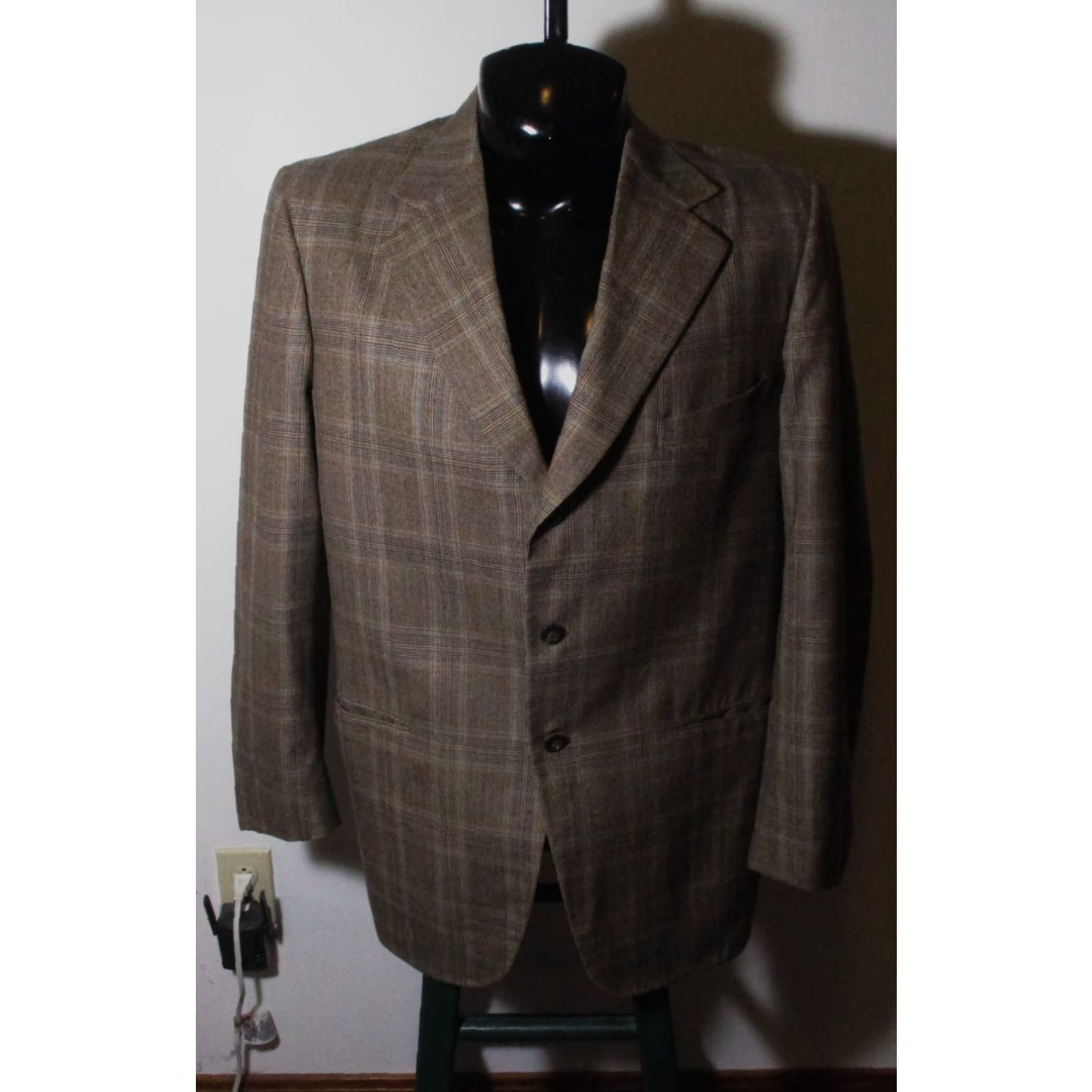 Abercrombie & Fitch ABERCROMBIE & FITCH Blazer Shirt Brown Casual Mens 42 Long Wool Three-Button Check Vintage No N/A Size 42R - 2 Thumbnail