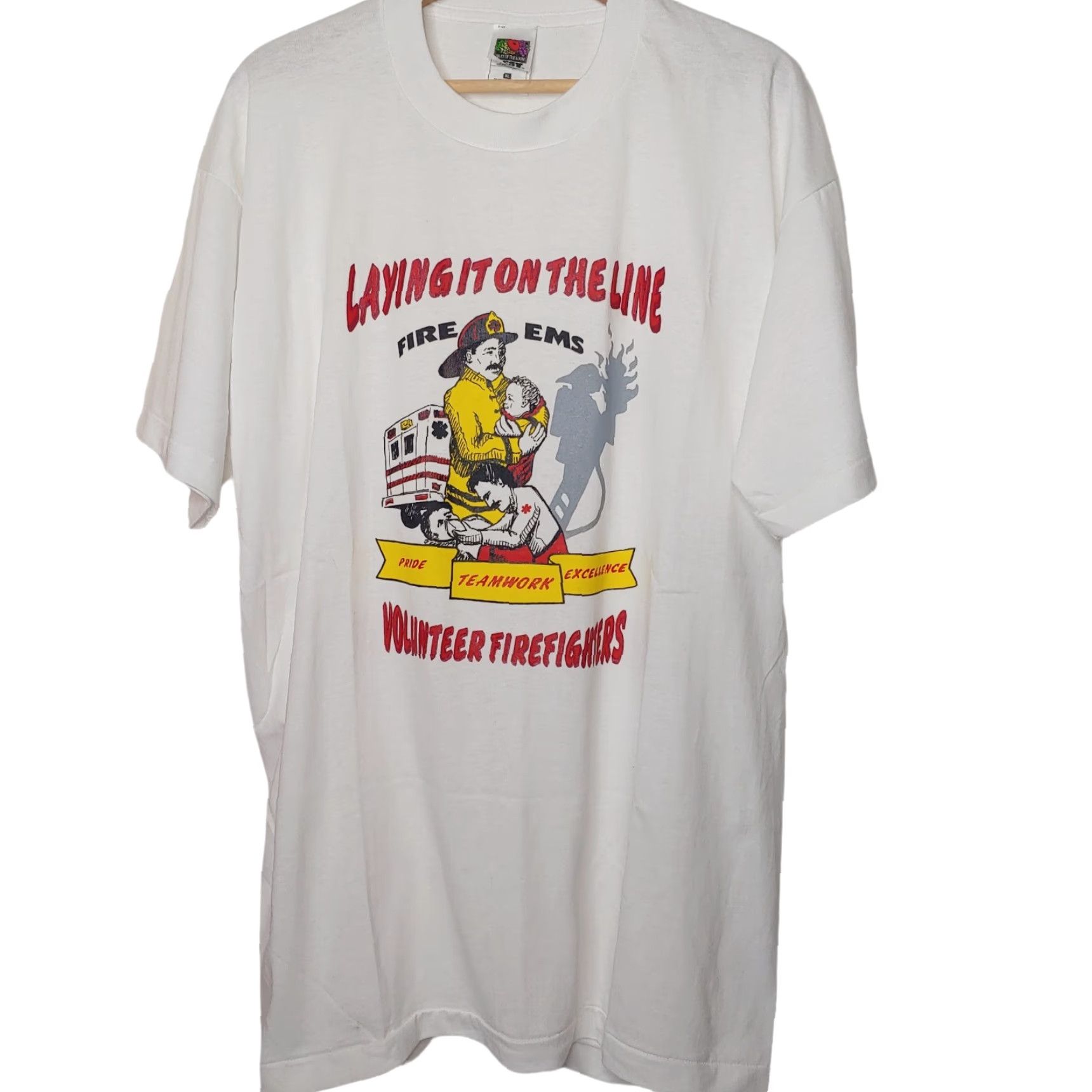 Fruit Of The Loom VINTAGE Fruit of the Loom Shirt XL Men White Single Stitch Volunteer Firefighters EMS Graphic Print Fire & EMS Hero 100% Cotton T-Shirt Size US XL / EU 56 / 4 - 2 Thumbnail