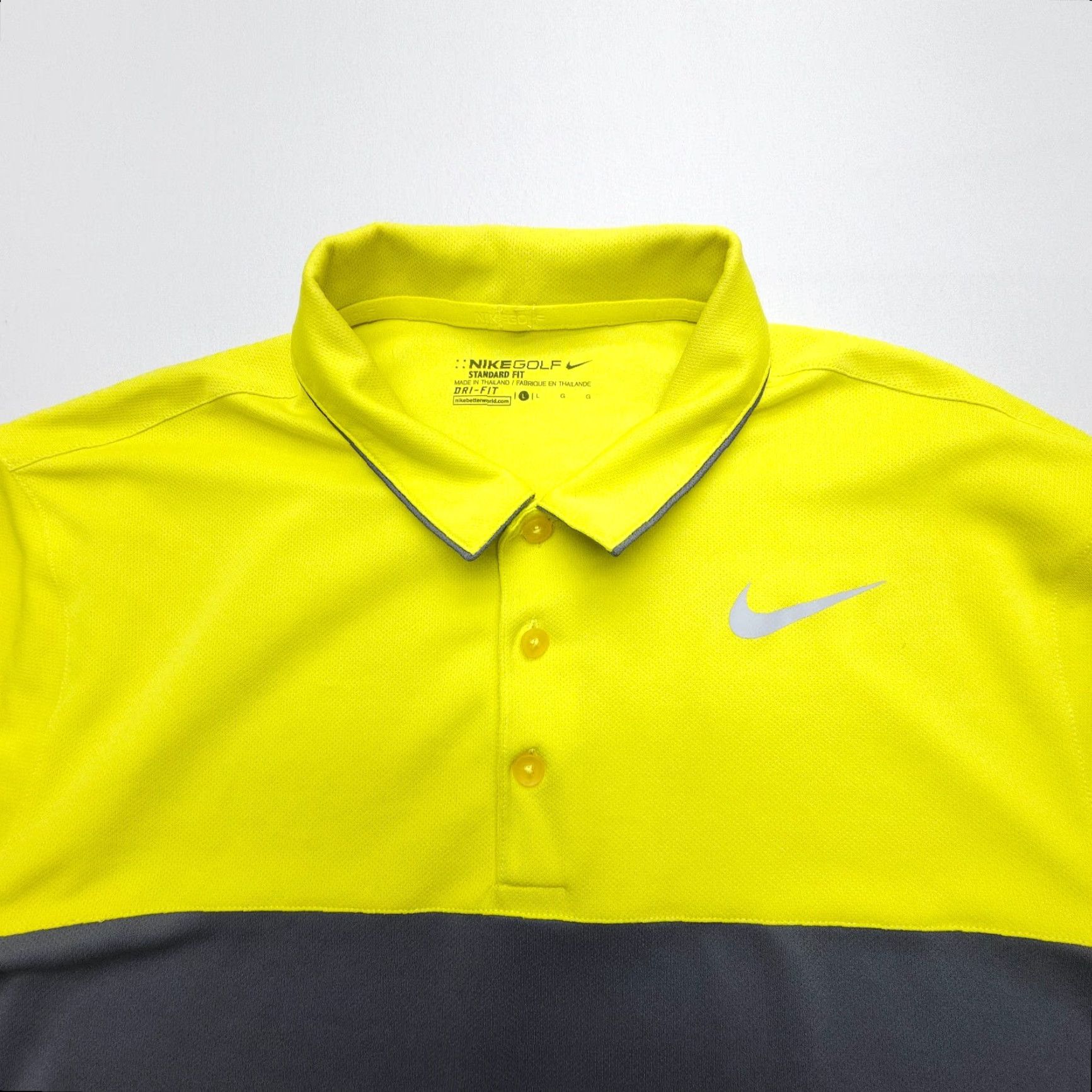 Nike Nike Golf Polo Shirt Mens Dri-Fit Color Block Large Electrolime / Dark Grey, Multicolor, Short Sleeve, Button, Collared, Regular Fit Size US L / EU 52-54 / 3 - 3 Thumbnail