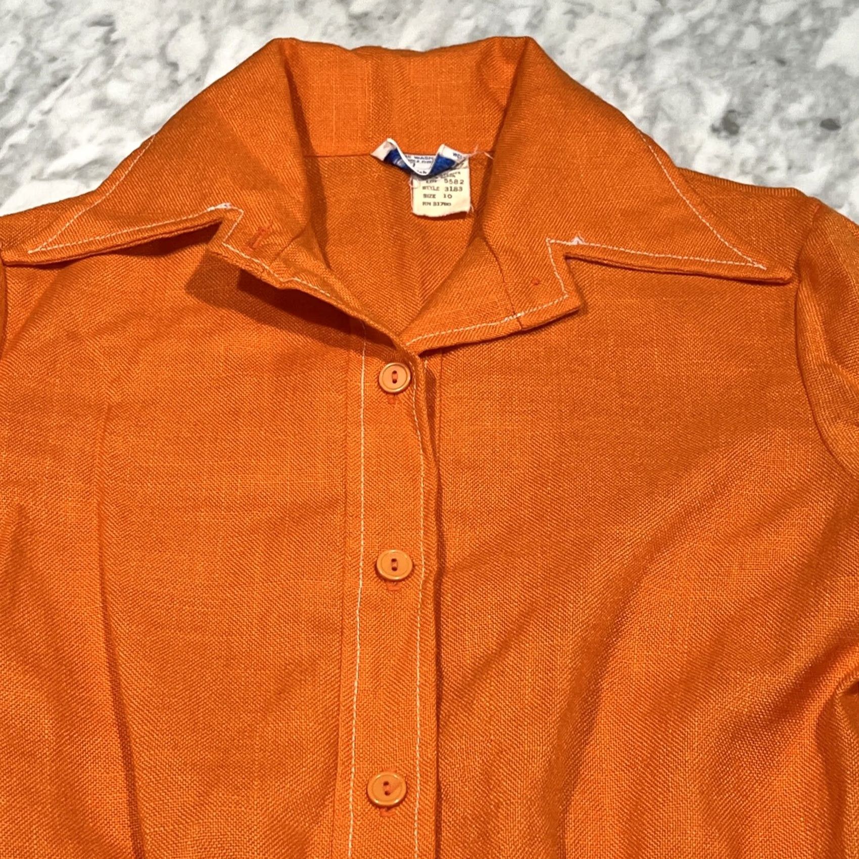 Sears VINTAGE Sears Womens Jacket Top Orange 10 Polyester Rayon 70’s Style 3183 Button Long Sleeve Mid-Length Womens Size L / US 10 / IT 46 - 3 Thumbnail
