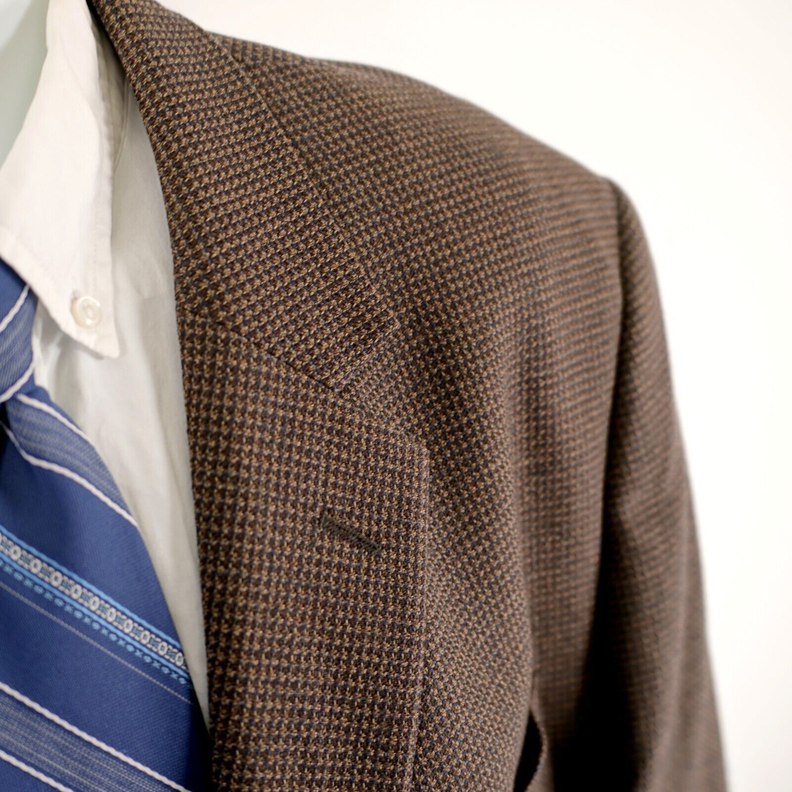 Pronto Uomo Pronto Uomo Tweed Lambswool Brown Blue Tan Check 2 Button Sp Size 50R - 2 Thumbnail