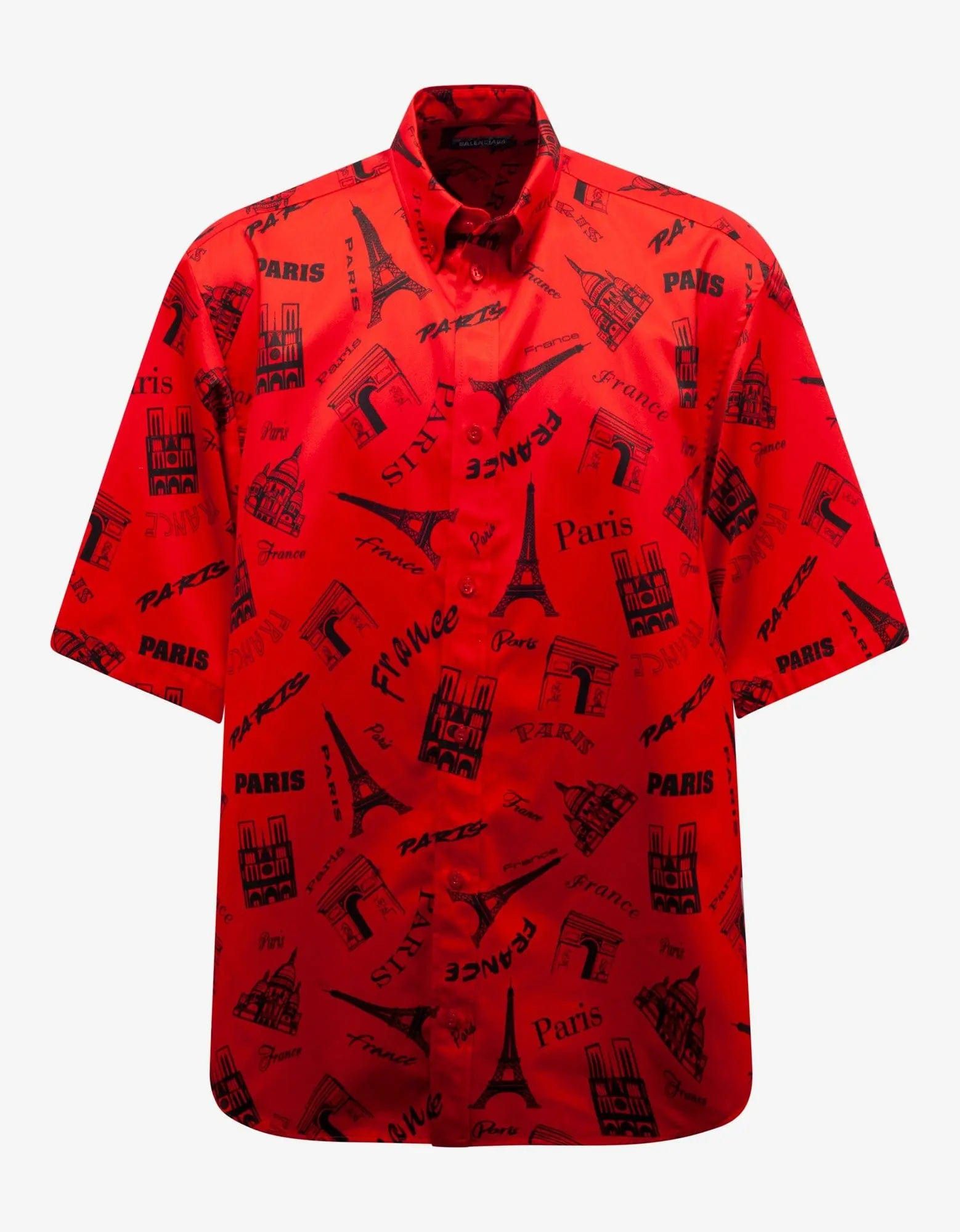 Balenciaga Balenciaga Red Tourist Print Square Back Shirt - SS20 Size US M / EU 48-50 / 2 - 1 Thumbnail