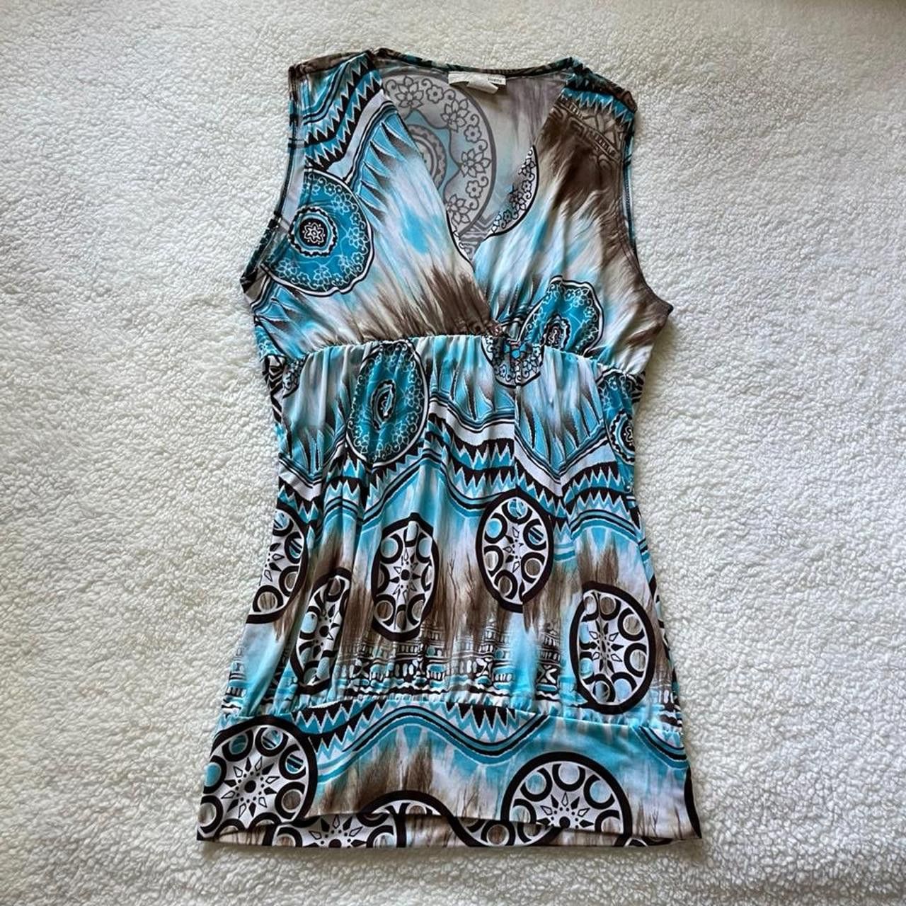 Vintage Y2K Sirens blue & brown printed sleeveless top Size S / US 4 / IT 40 - 1 Thumbnail