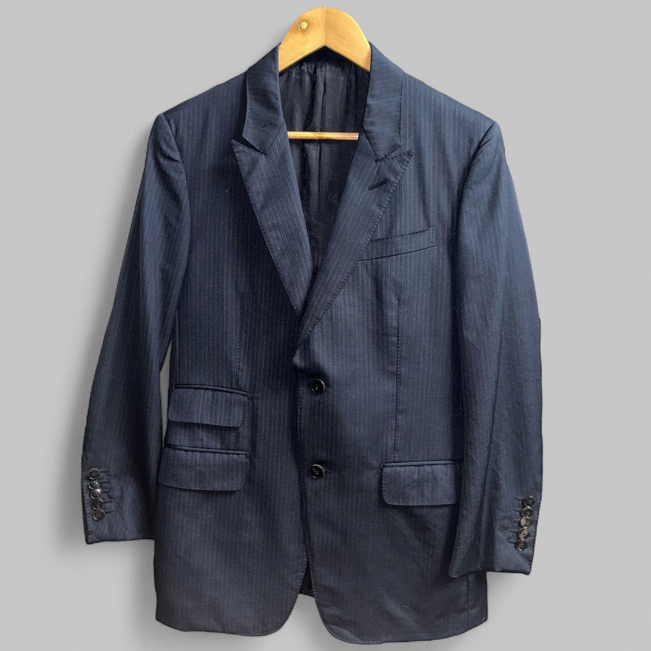 Gucci Mens Navy Printstripe Wool Silk Blend Blazer Size 48R - 2 Thumbnail