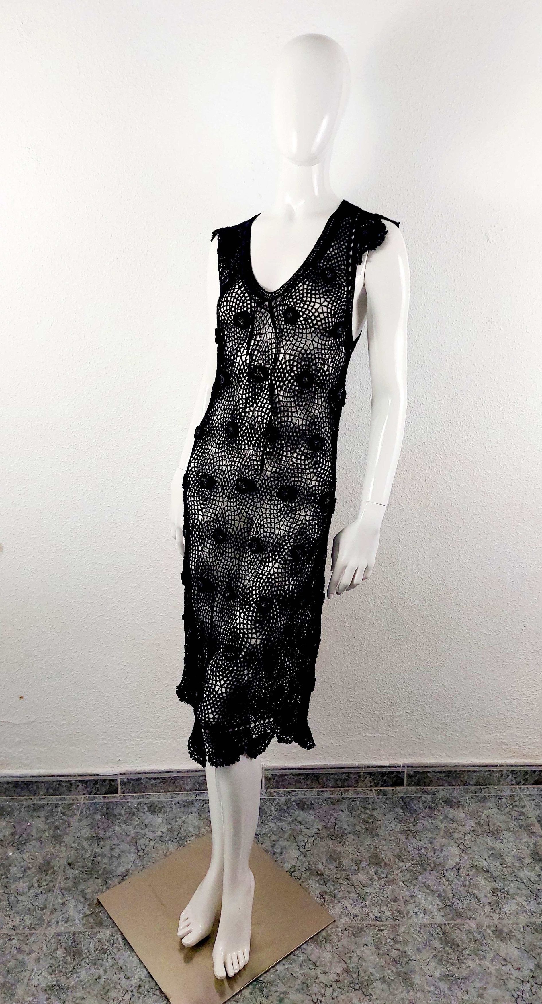 Moschino Moschino Cheap Chic Net Lace Crochet Black Flower Maxi Dress Size M / US 6-8 / IT 42-44 - 2 Thumbnail