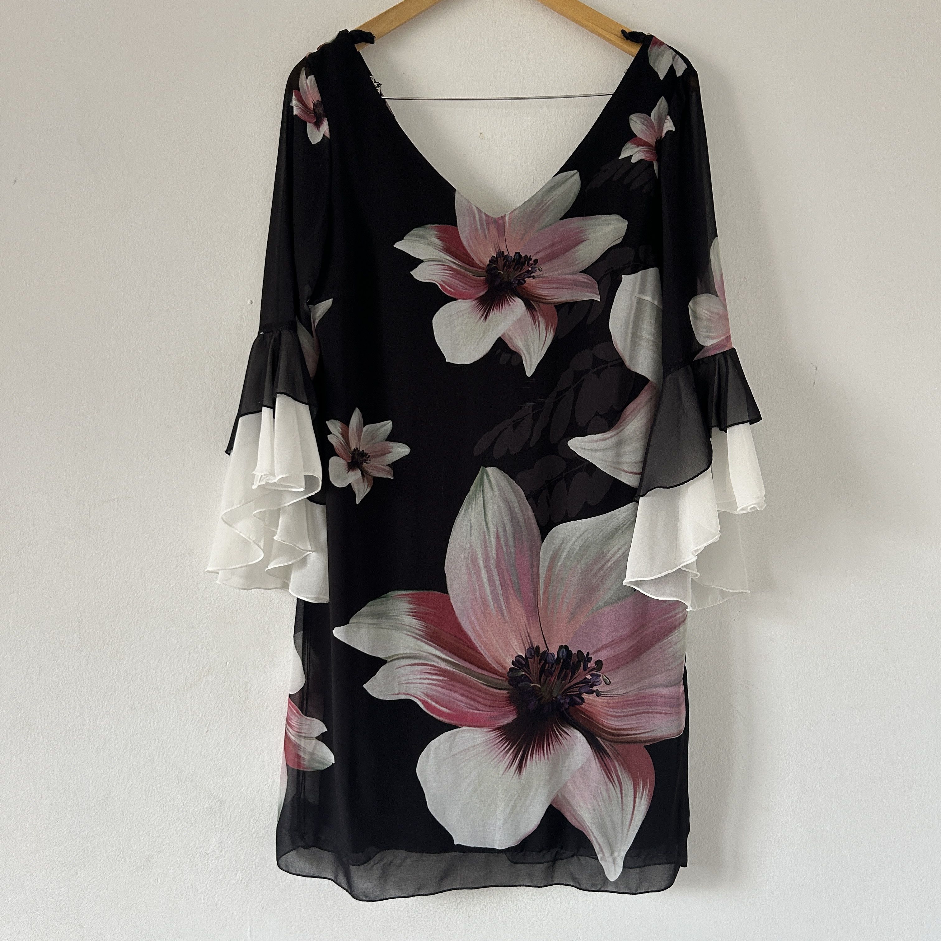 Vintage Vintage y2k ruffle sleeves black floral dress Size M / US 6-8 / IT 42-44 - 8 Thumbnail