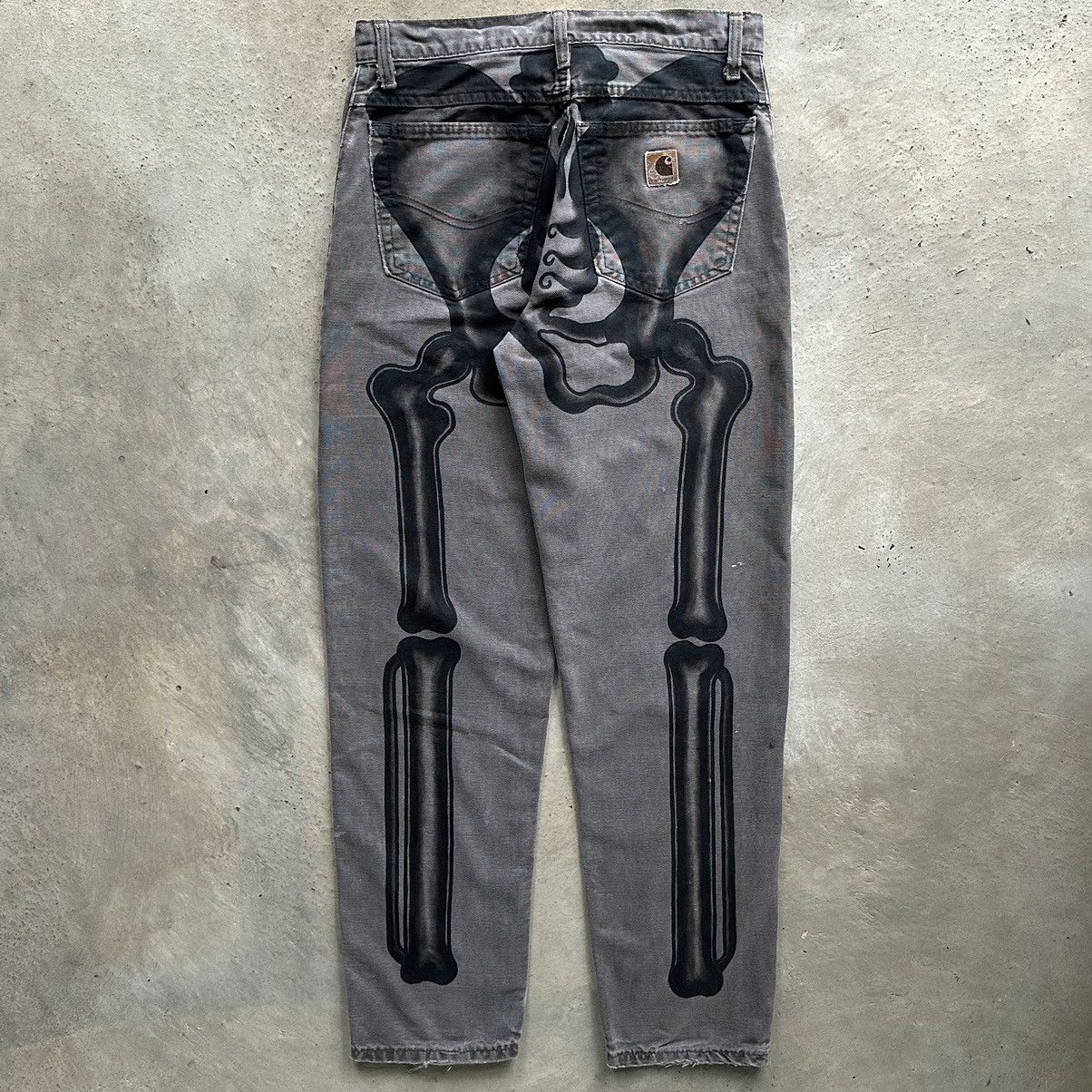 image of Crazy Faded Skeleton Carhartt Carpenter Pants in Charcoal, Men's