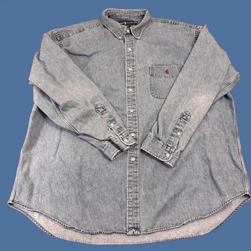 Vintage Polo Ralph Lauren Blaire Shirt Mens 1XL Blue Denim Red Pony Western Button-Up, Men's