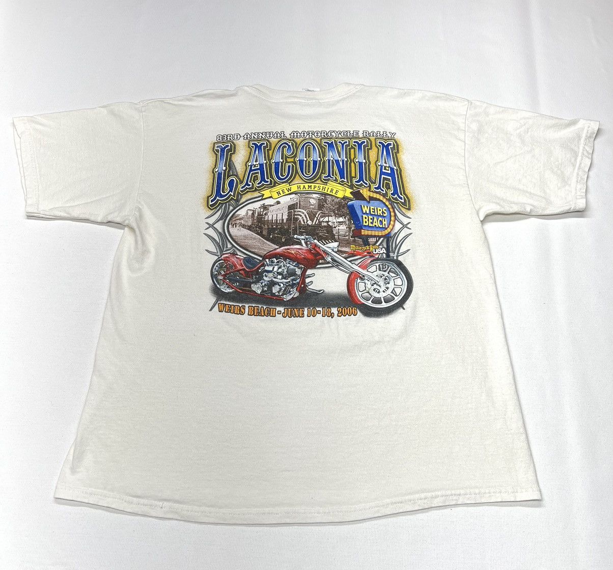 Vintage Laconia Motorcycle Rally Tee Shirt White Biker New Hampshire Size US XL / EU 56 / 4 - 1 Thumbnail