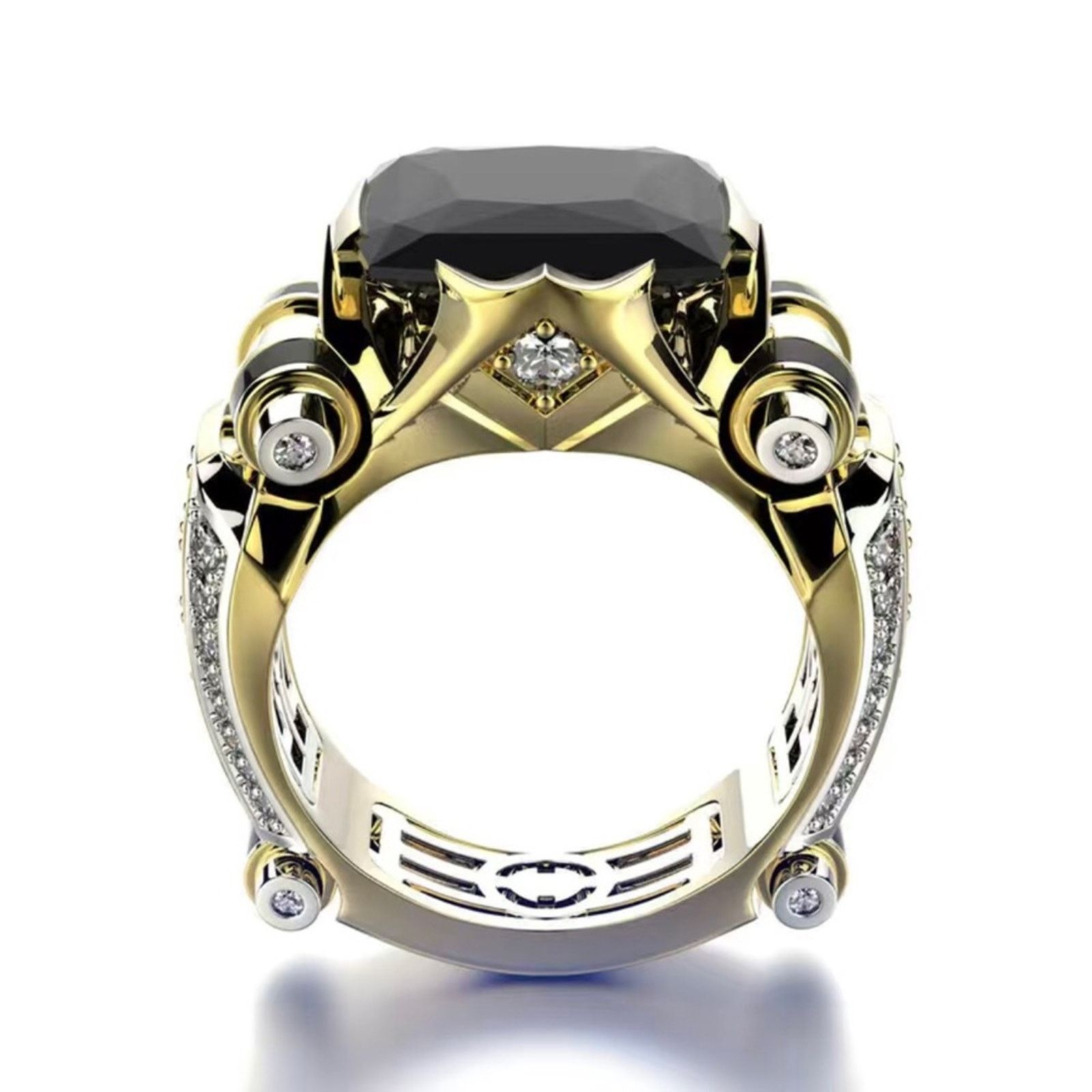Jewelry Men’s fashionable faceted black stone gold band ring NWT 10 Size ONE SIZE - 9 Thumbnail