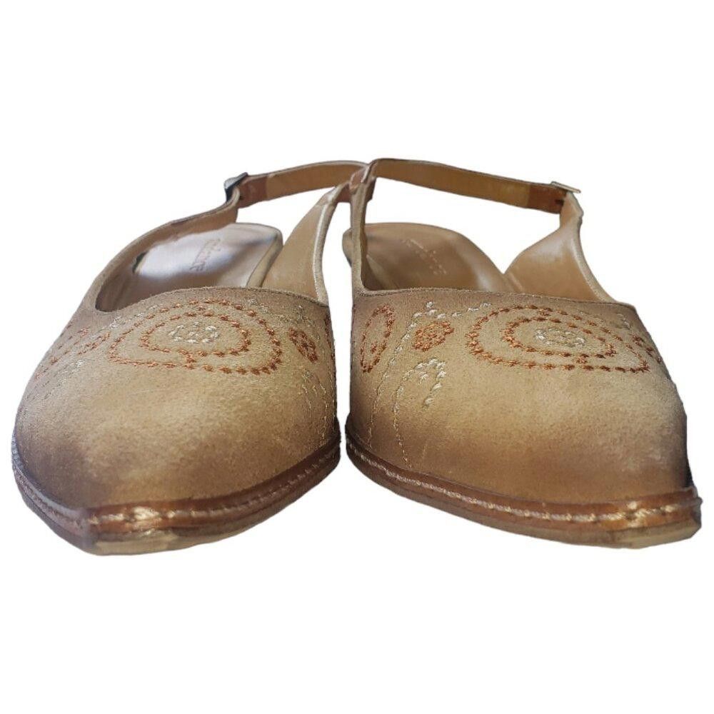 Sundae School SH119 Sundance Minette Embroidered Leather Slingback Tan 9.5 Size US 9.5 / IT 39.5 - 3 Thumbnail