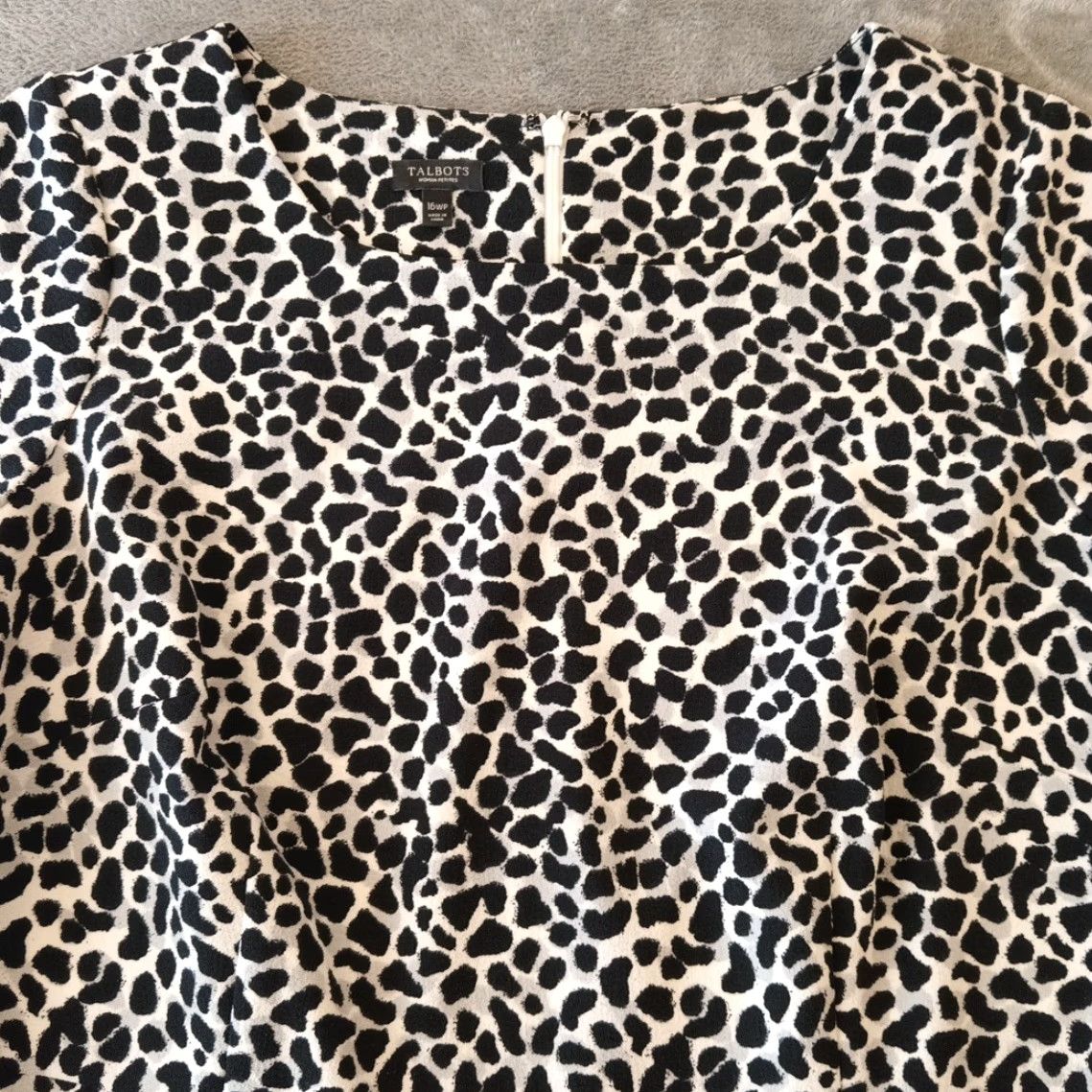 Talbots Talbots Sheath Dress Plus Size 16WP Black Gray Animal Print Short Sleeve Woman 16W Knee Length Vintage No Size 38" / US 16 / IT 52 - 3 Thumbnail