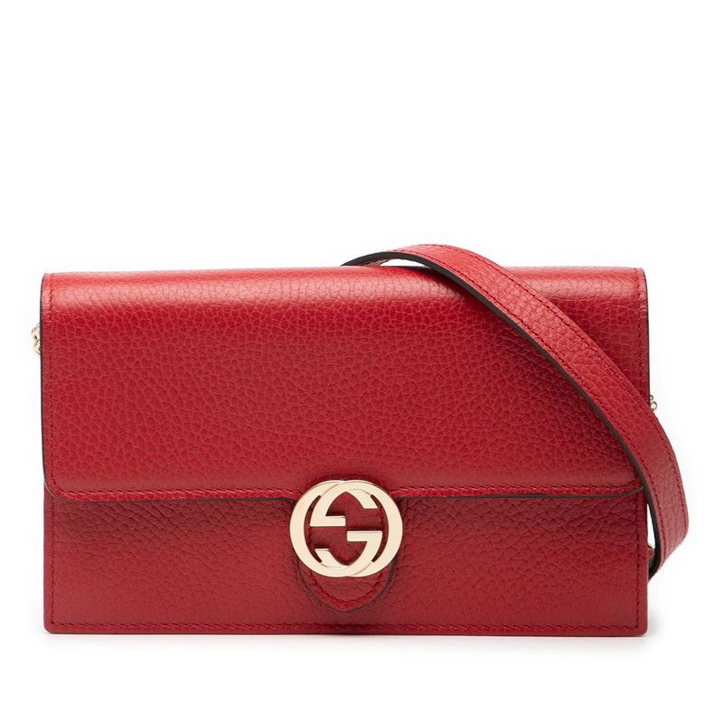 Gucci Gucci Interlocking G Leather Chain Wallet Shoulder Bag Leather Shoulder 510314 Duty Free For Usa in Red, Women's