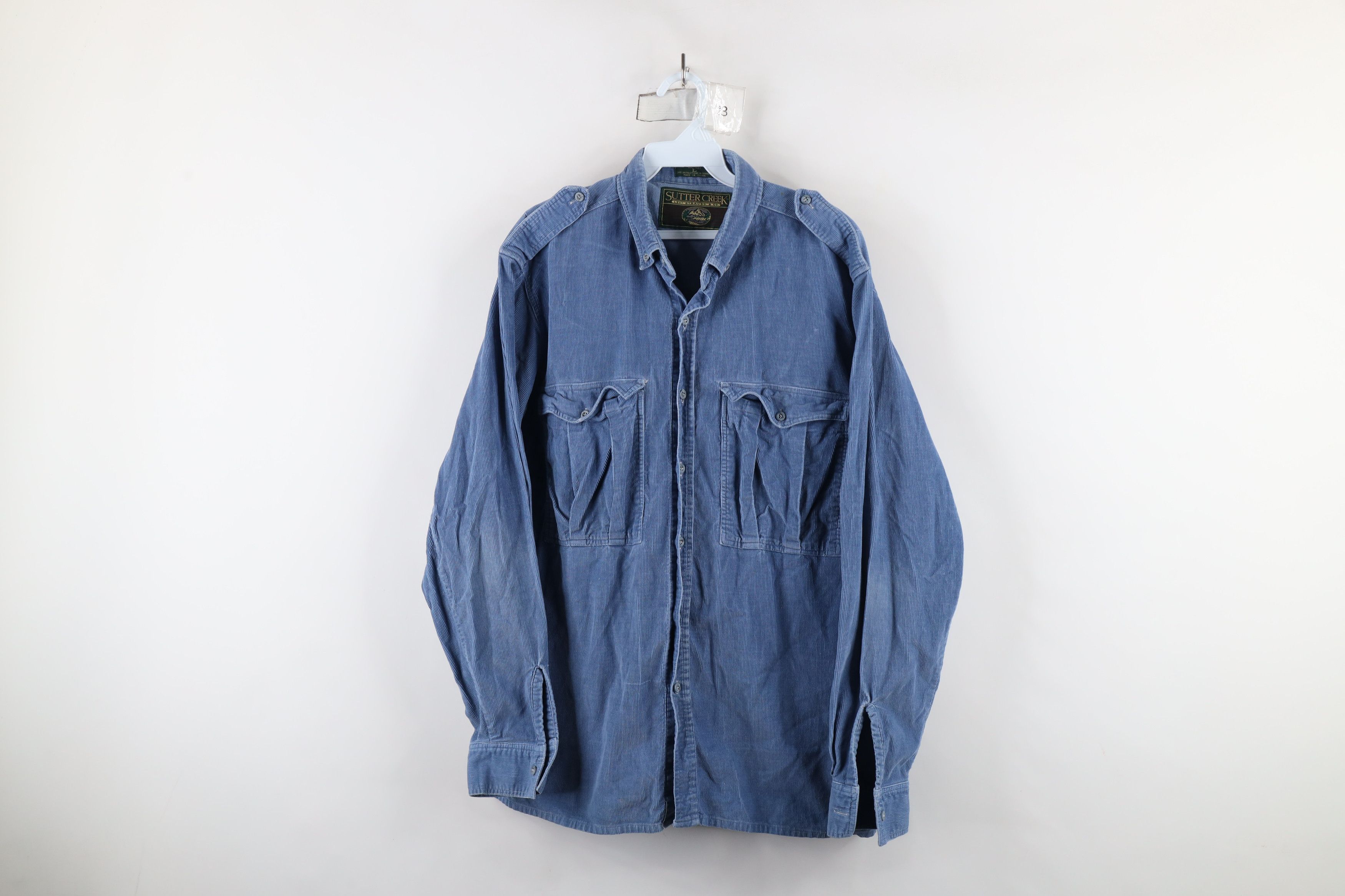 Levi's × Vintage Vintage 80s 90s Levis Military Corduroy Button Shirt Blue Size US L / EU 52-54 / 3 - 1 Thumbnail