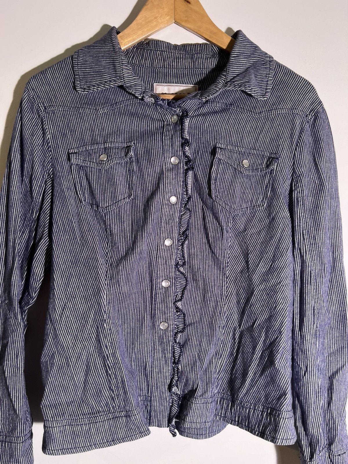 Vintage Y2K 2000’s VTG Vintage AMI Pinstripe Ruffled Retro Shirt Size M / US 6-8 / IT 42-44 - 3 Thumbnail